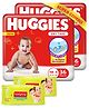 Huggies Newborn Small Size Complete Comfort Dry Baby Tape Diapers Combo Pack of 2 with 5 in 1 Comfort - 36 Pieces Each (Total 72 Pieces) & Babyhug Premium Baby Wipes - 80 Pieces (Pack of 2)