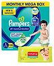 Pampers Pant Style Large Size Diapers Monthly Box Pack - 128 Pieces & Babyhug Premium Baby Wipes - 80 Pieces