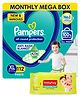Pampers Pant Style XL Size Diapers Monthly Box Pack - 112 Pieces & Babyhug Premium Baby Wipes - 80 Pieces
