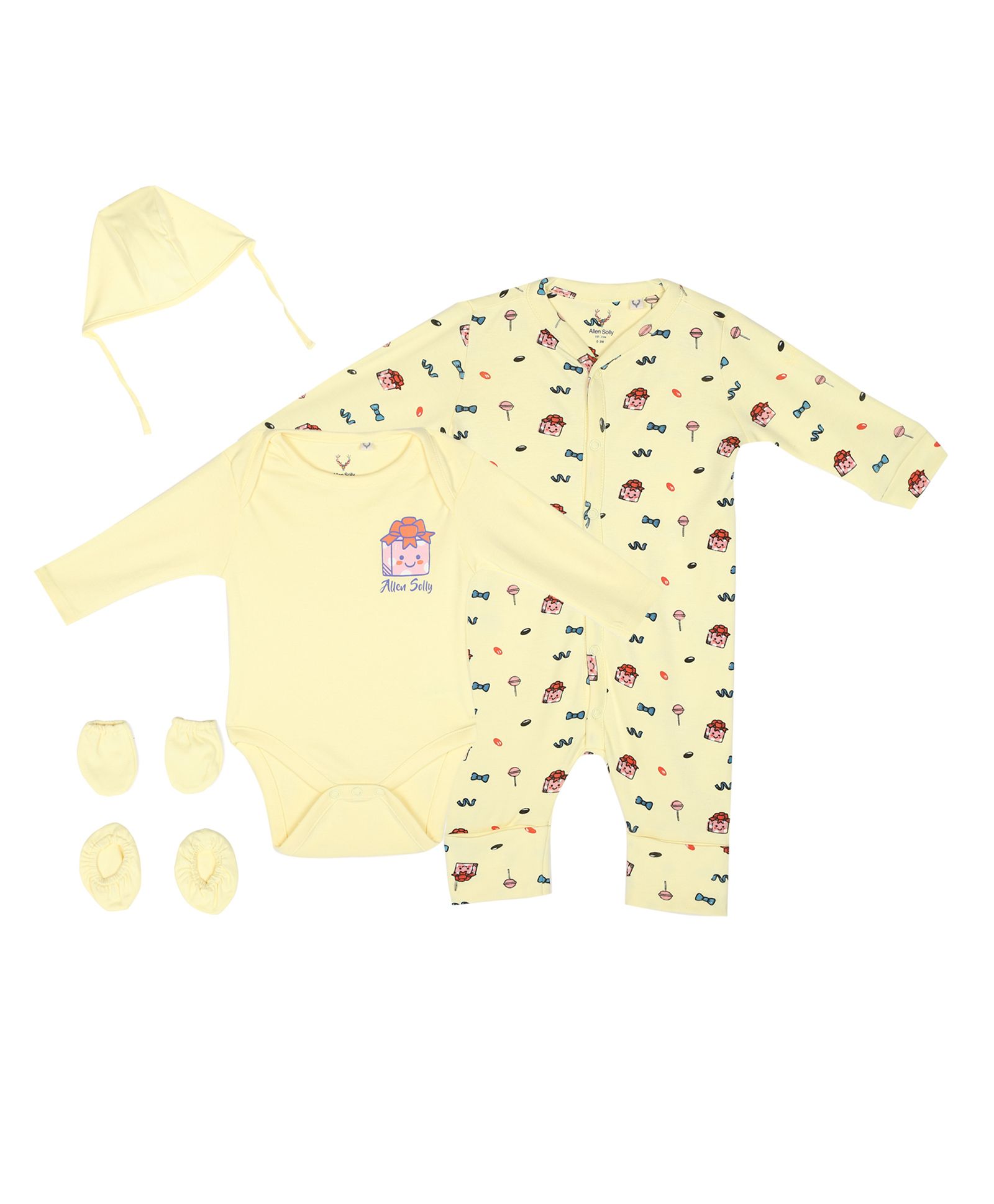 Buy Allen Solly Juniors Full Sleeves Sleepuit & Onesie With Cap Booties & Mittens - Light Yellow for Both (9-12 Months) Online in India, Shop at - 10005527 Buy Allen Solly Juniors Full Sleeves Sleepuit & Onesie With Cap Booties & Mittens - Light Yellow for Both (9-12 Months) Online in India, Shop at - 10005527