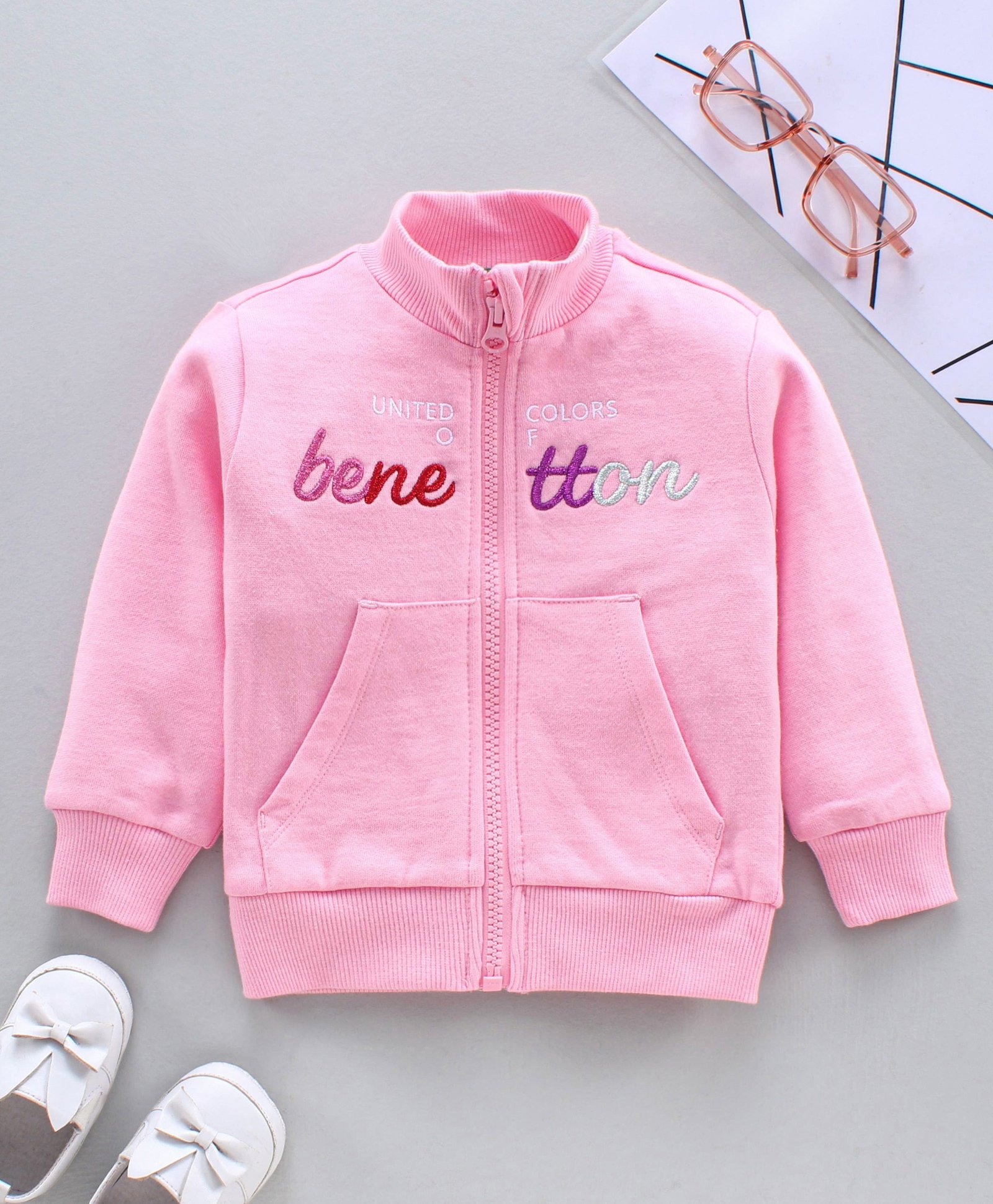 UCB Full Sleeves Sweat Jacket Benetton Embroidery - Light Pink-image-25