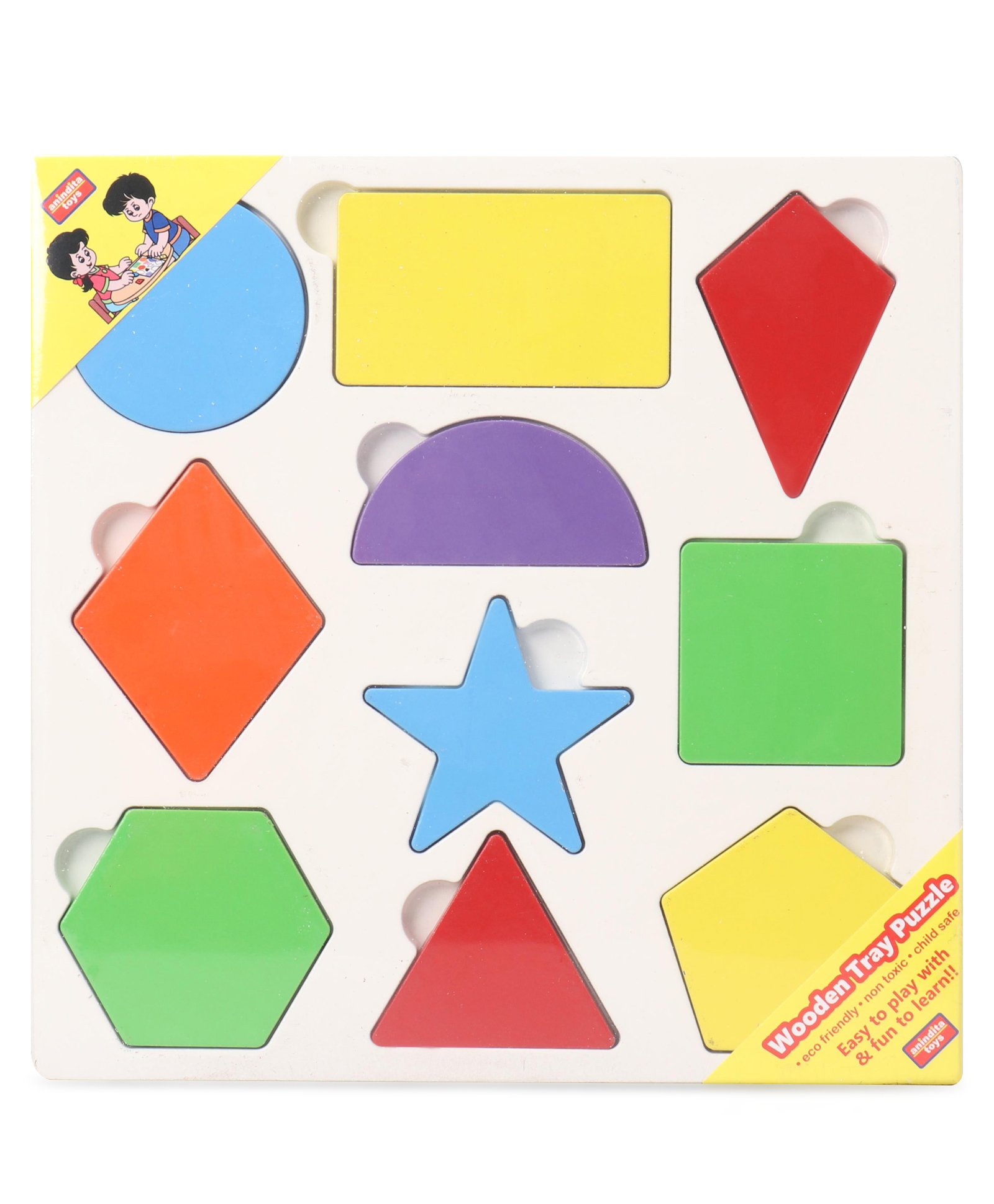 Anindita Wooden Shape Sorting Board Puzzle with Thumbcuts Multicolor - 10 Pieces-image-29