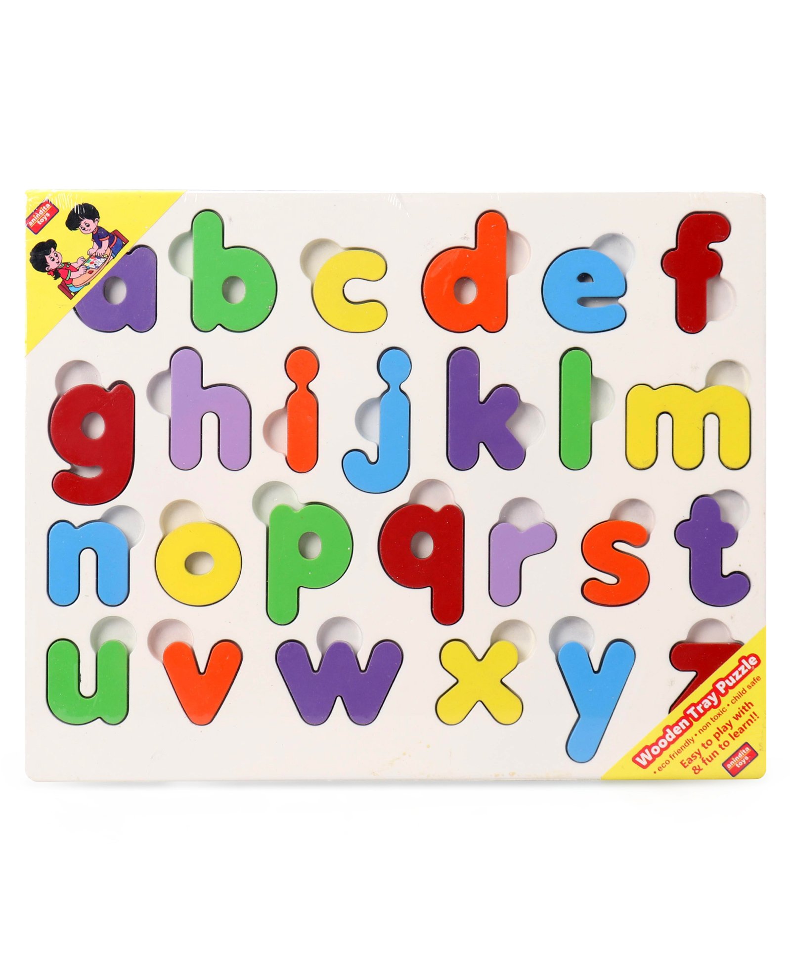 anindita toys Anindita Wooden Alphabets Board Puzzle with Thumbcuts Multicolor - 26 Pieces-picture-10