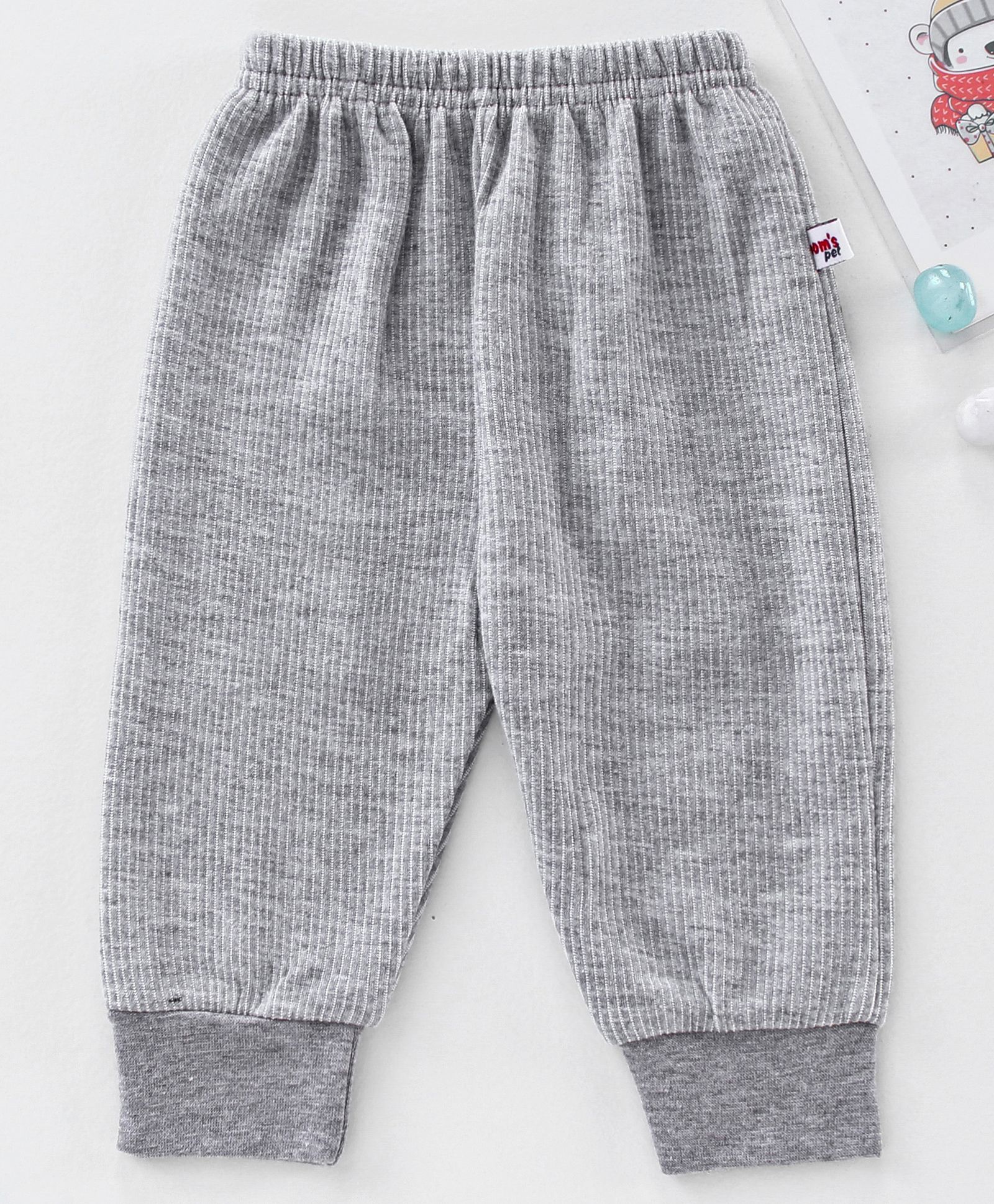 Mom's pet Full Length Self Striped Thermal Pants - Light Grey-picture-21