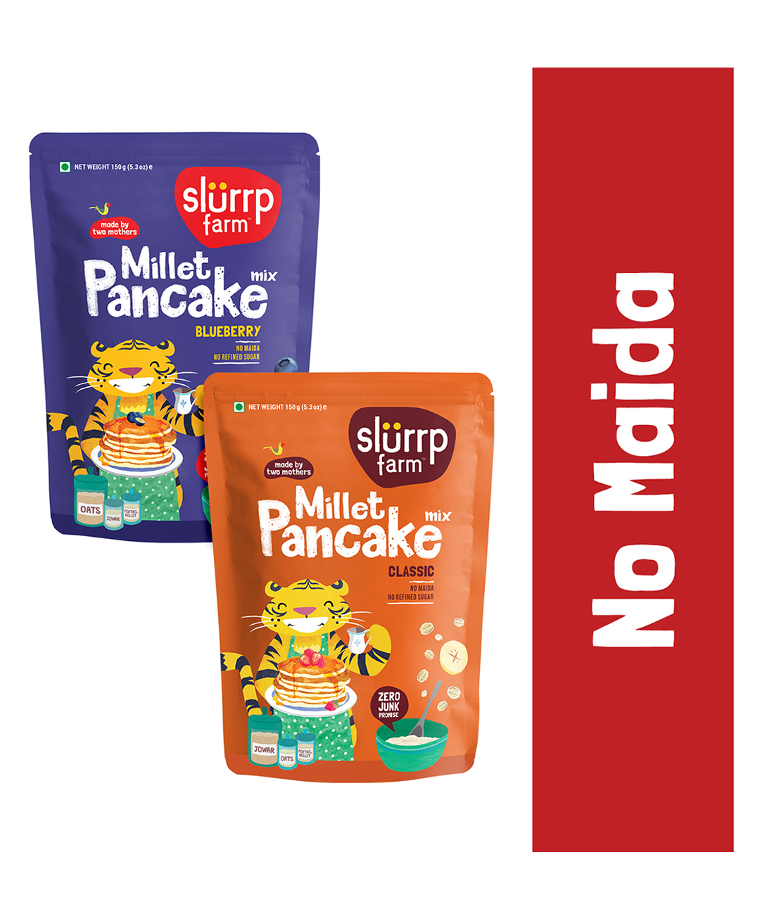 Slurrp Farm No Maida Pancake Mix Instant Breakfast Mix made with Oats and Jowar 100% Vegetarian Eggless Healthy Breakfast for Kids & Adults Blueberry and Classic Pack of 2 - 150 gm each-picture-12