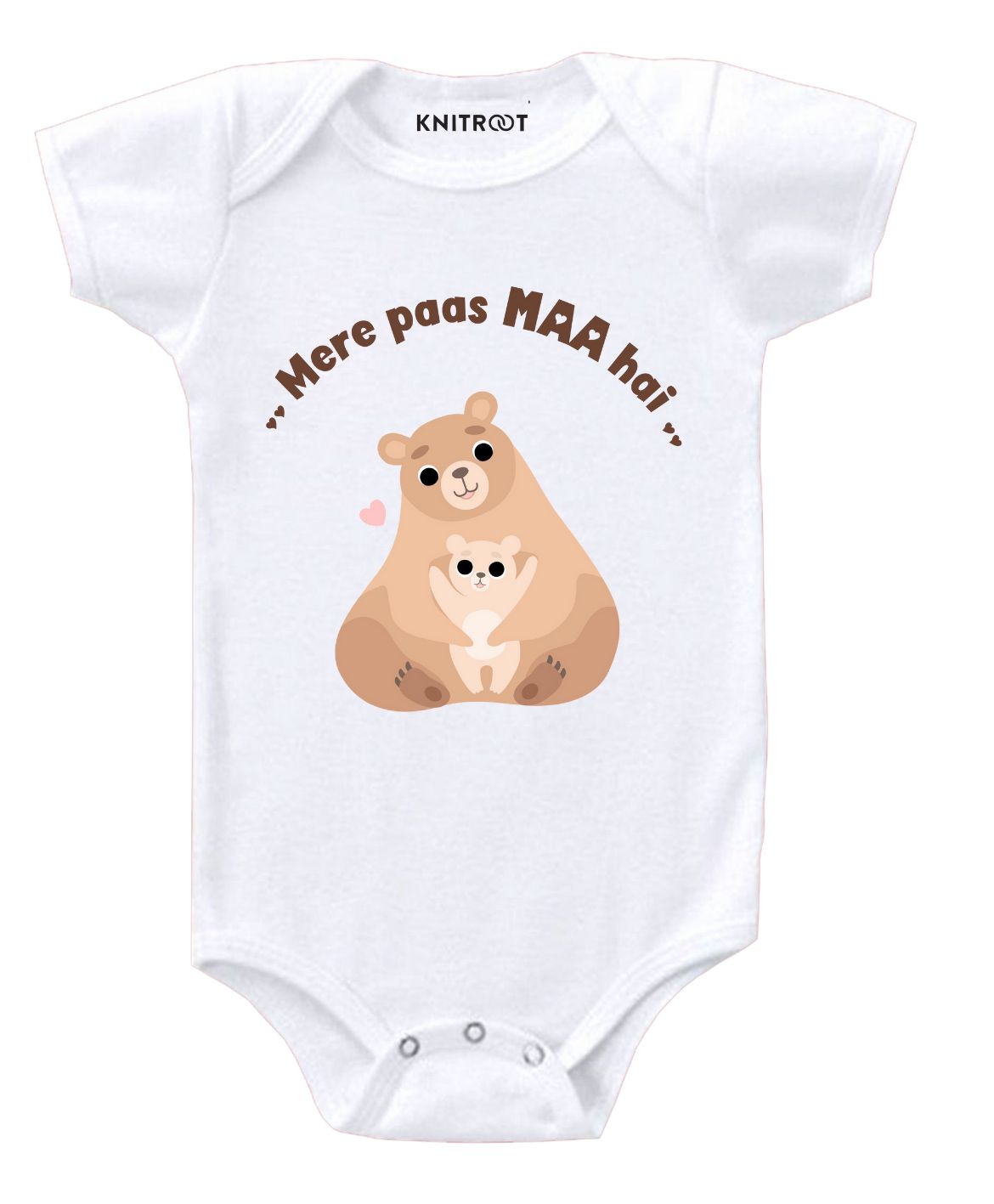 KNITROOT Short Sleeves Mere Pass Maa He Printed Onesie - White-image-48