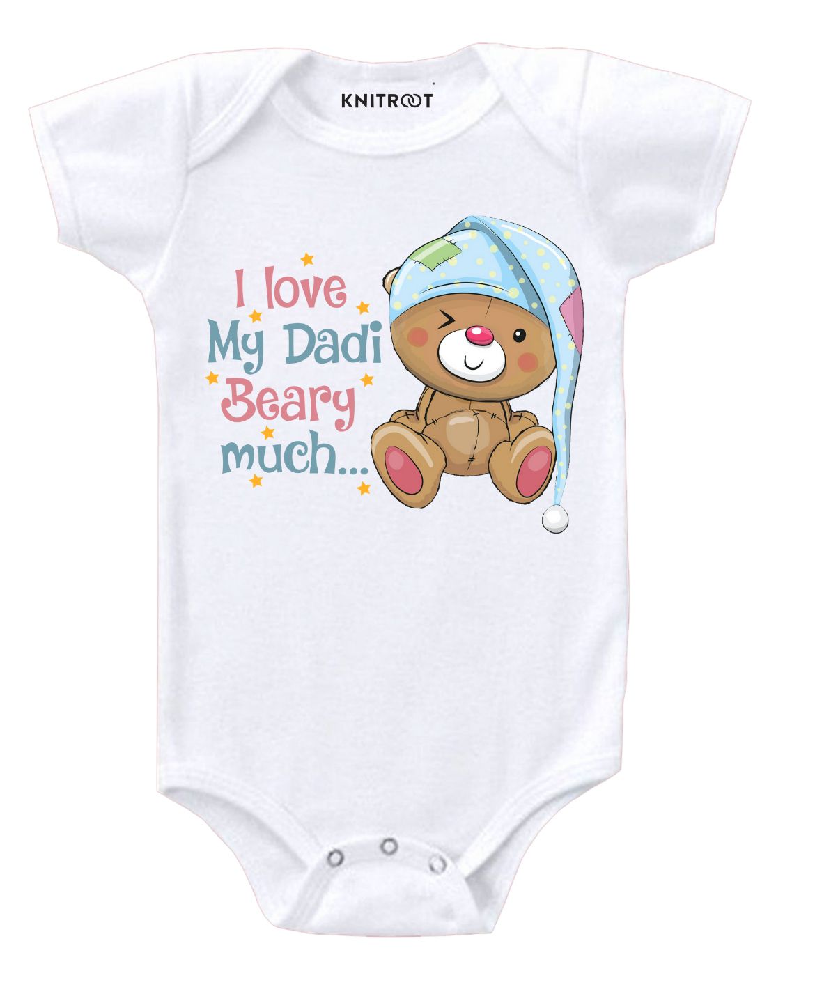 KNITROOT Beary Much Print Short Sleeves Onesie - White-image-21