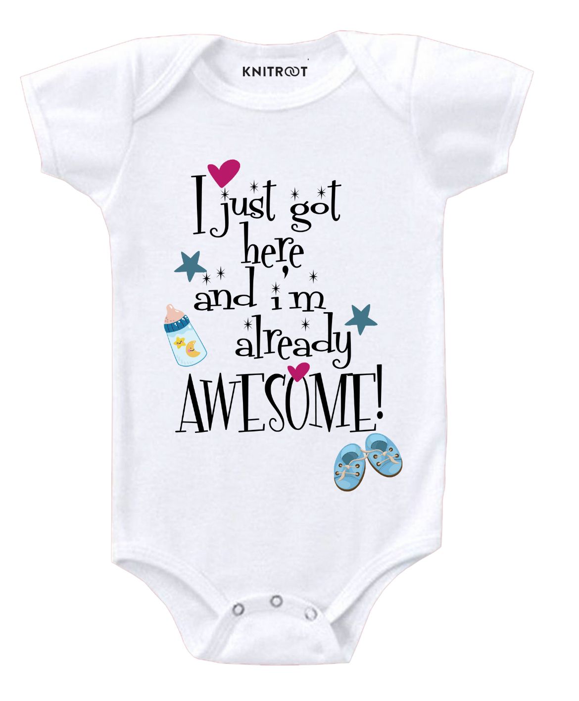 KNITROOT Already Awesome Print Short Sleeves  Onesie - White-picture-27