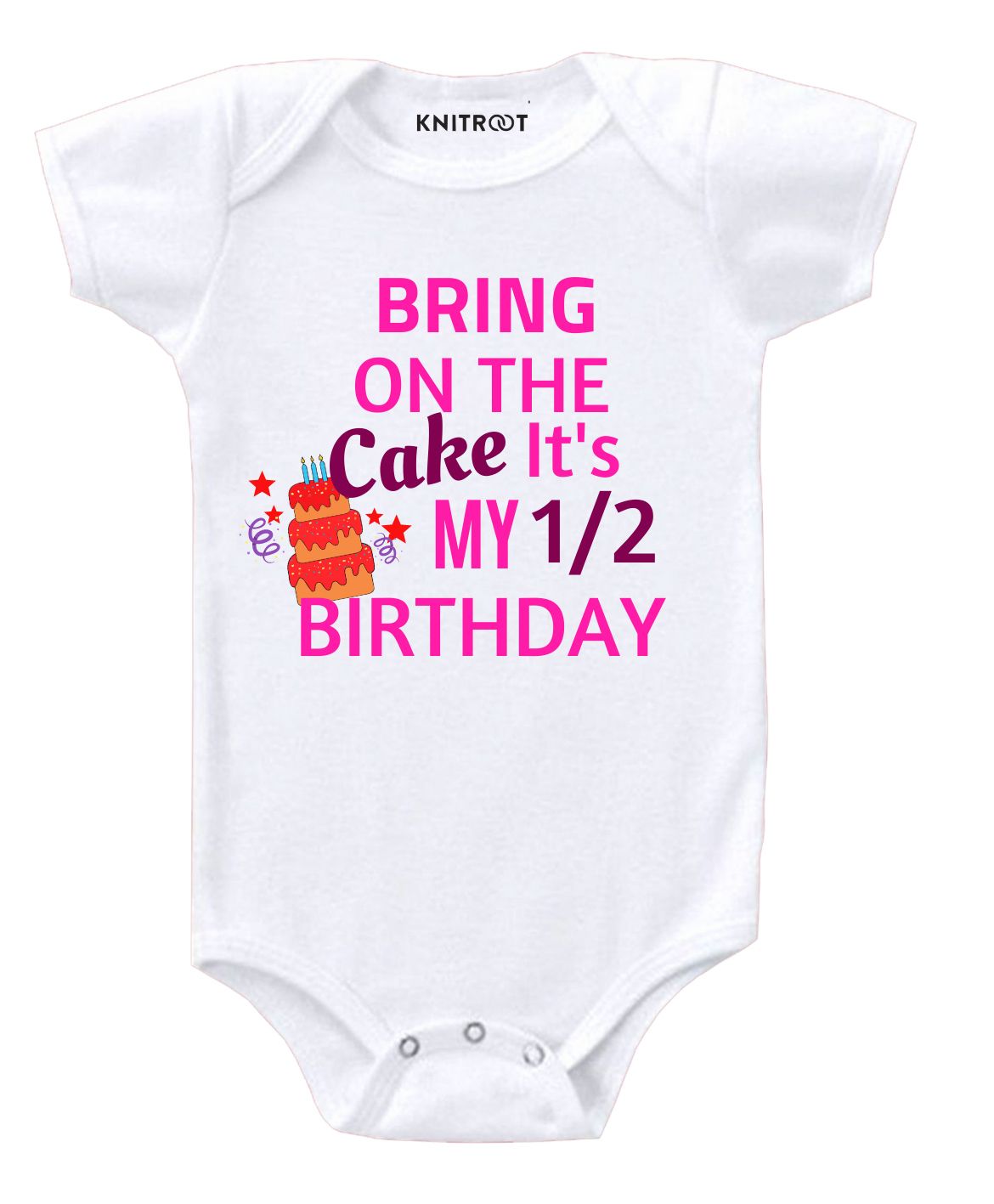 KNITROOT Cake 1/2 Birthday Print Short Sleeves Onesie - White-image-36