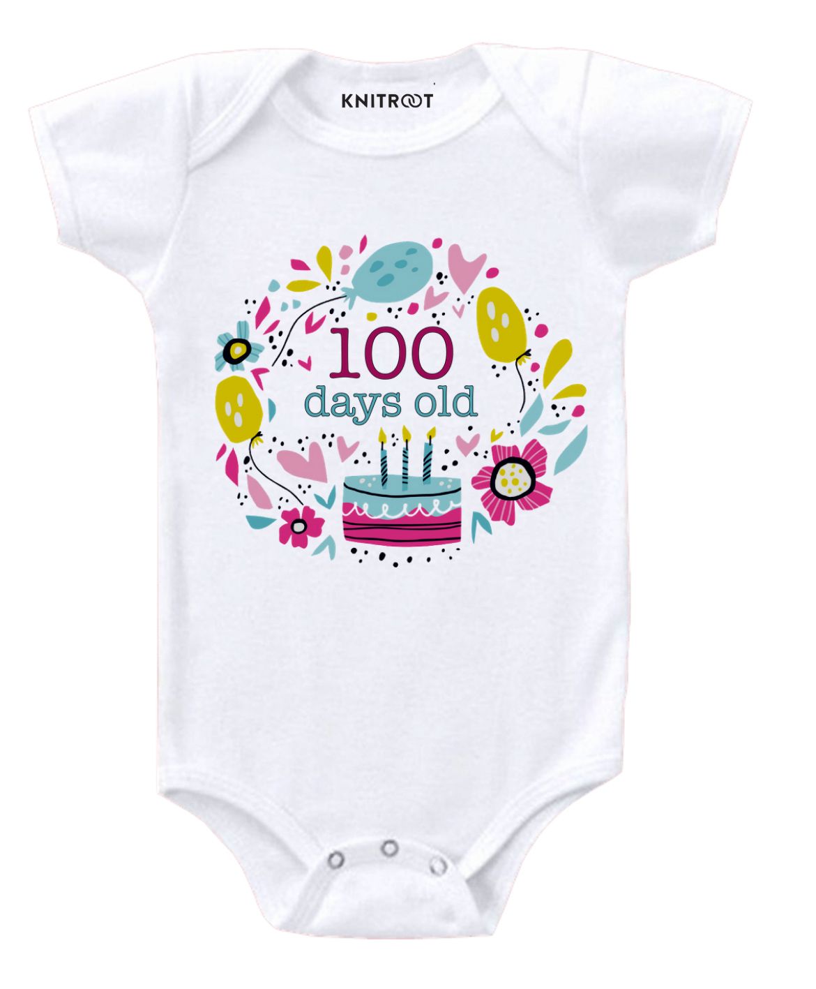 KNITROOT Short Sleeves 100 Days Old Print Onesie - White-image-7