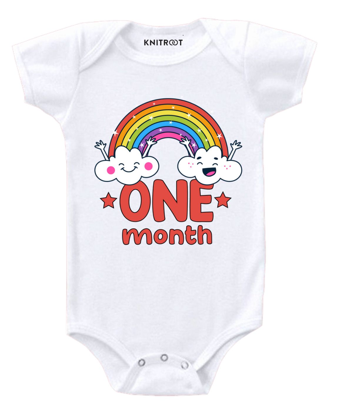 KNITROOT Short Sleeves One Month Rainbow Print Onesie - White-image-39
