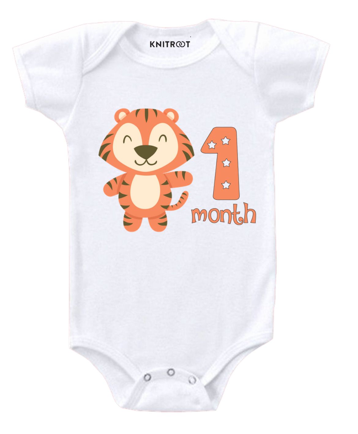 KNITROOT Short Sleeves Tiger 1 Month Print Onesie - White-image-37