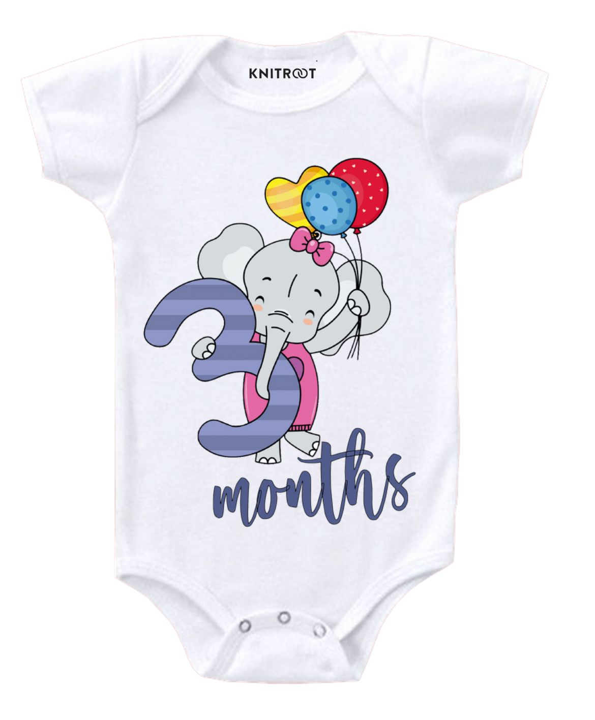 KNITROOT Short Sleeves Elephant 3 Months Print Onesie - White-image-35
