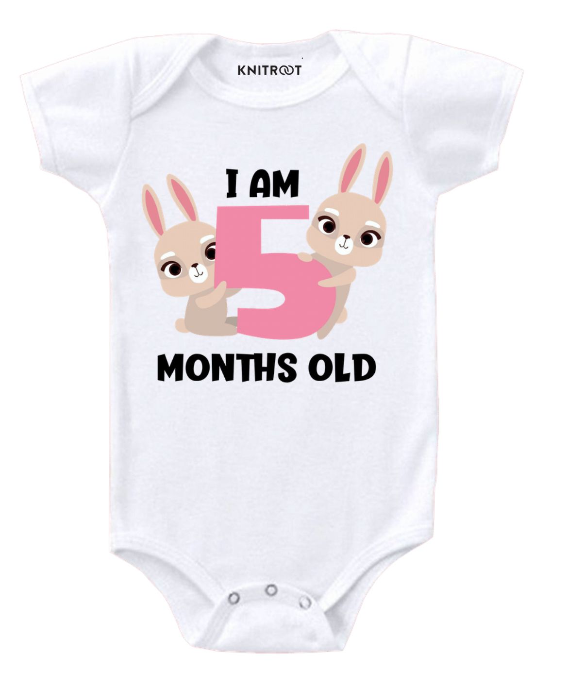 KNITROOT Short Sleeves Five Months Print Onesie - White-image-15