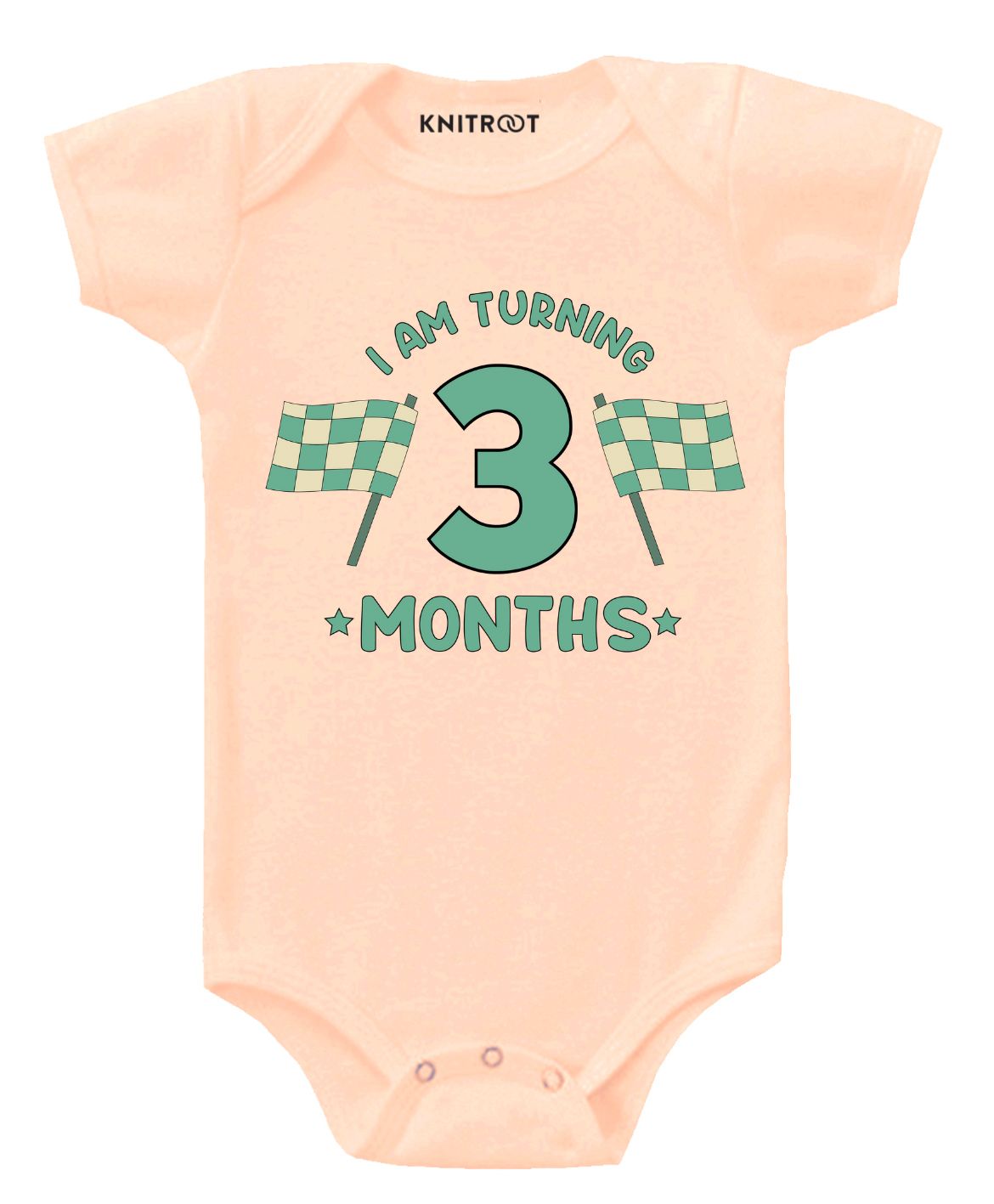 KNITROOT 3 Months Print Short Sleeves Onesie - Peach-image-1