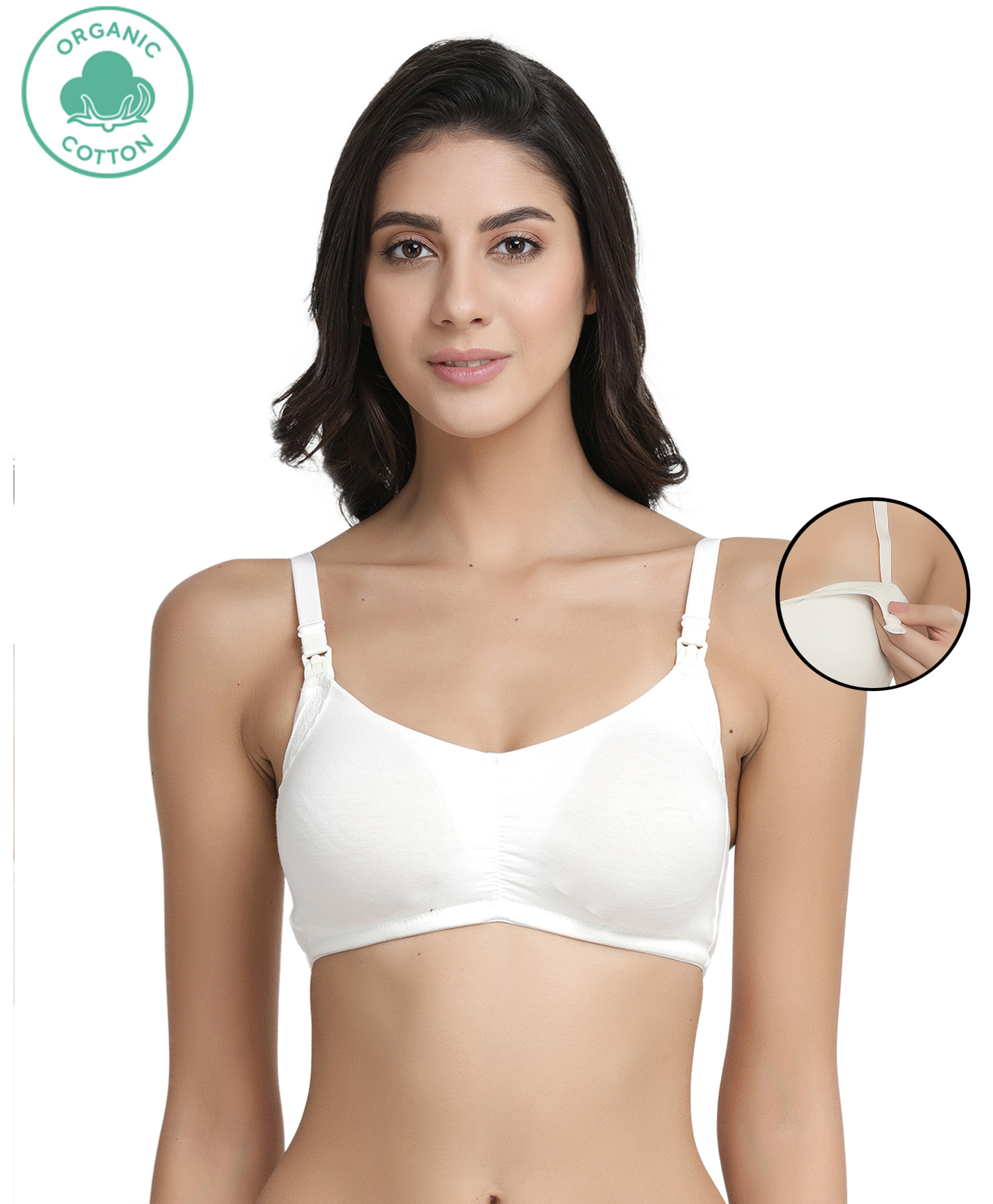 Inner Sense Organic Cotton Antimicrobial Soft Nursing Bra With Removable Pads - White-image-44