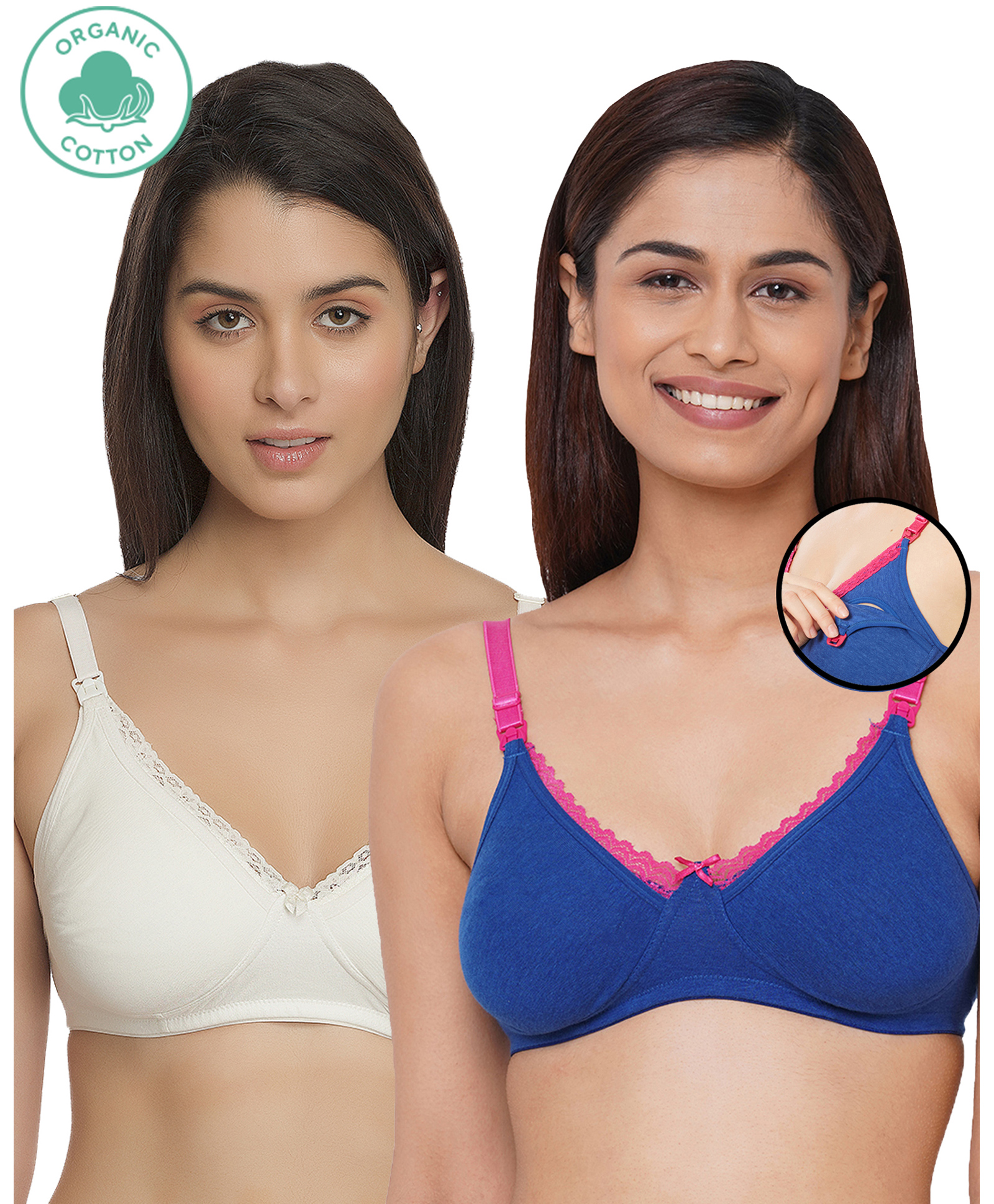 Inner Sense Pack Of 2 Organic Antimicrobial Laced Soft Nursing Bra - Blue & White-image-30