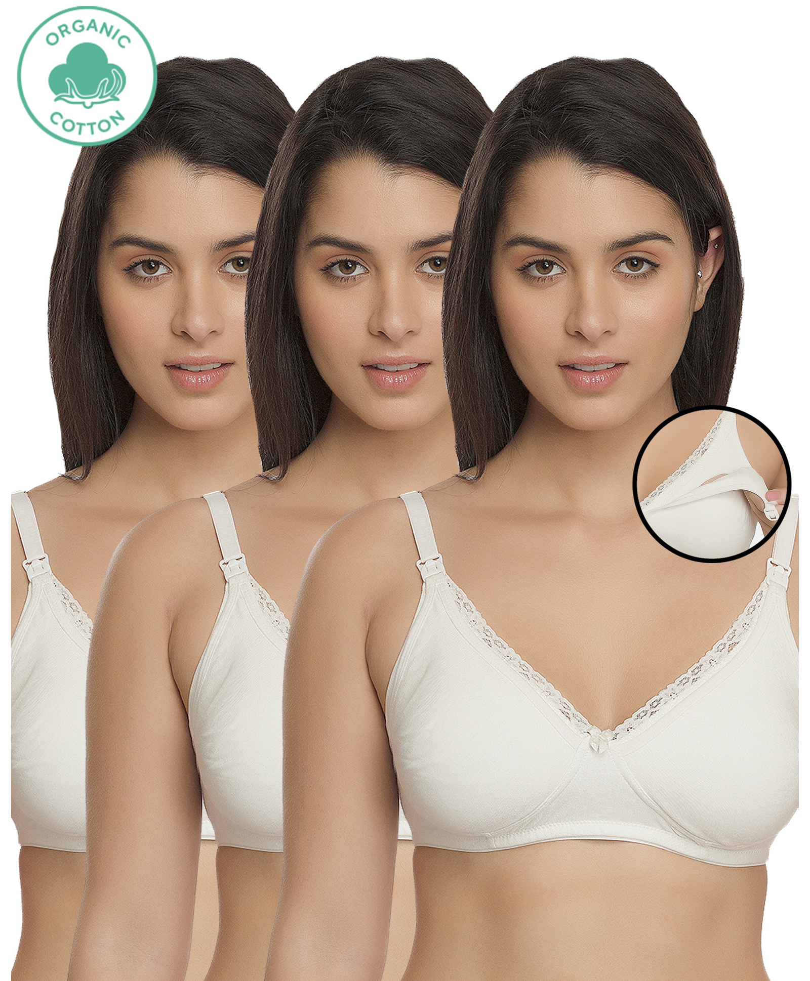 Inner Sense Pack Of 3 Organic Cotton Antimicrobial Soft Nursing Bra - White-image-42