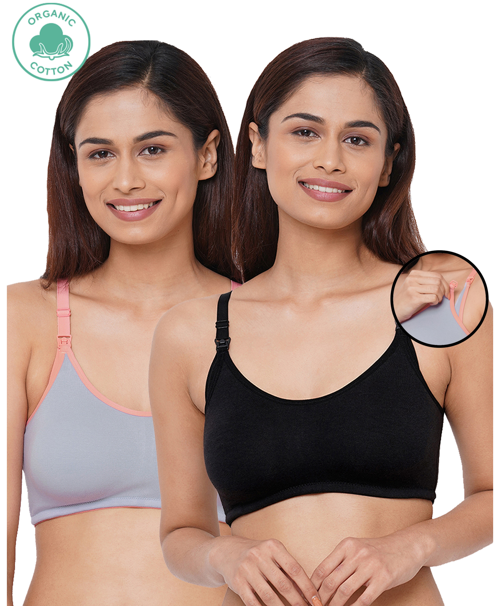 Inner Sense Pack Of 2 Organic Cotton Antimicrobial Solid Colour Nursing Bra - Grey & Black-picture-28