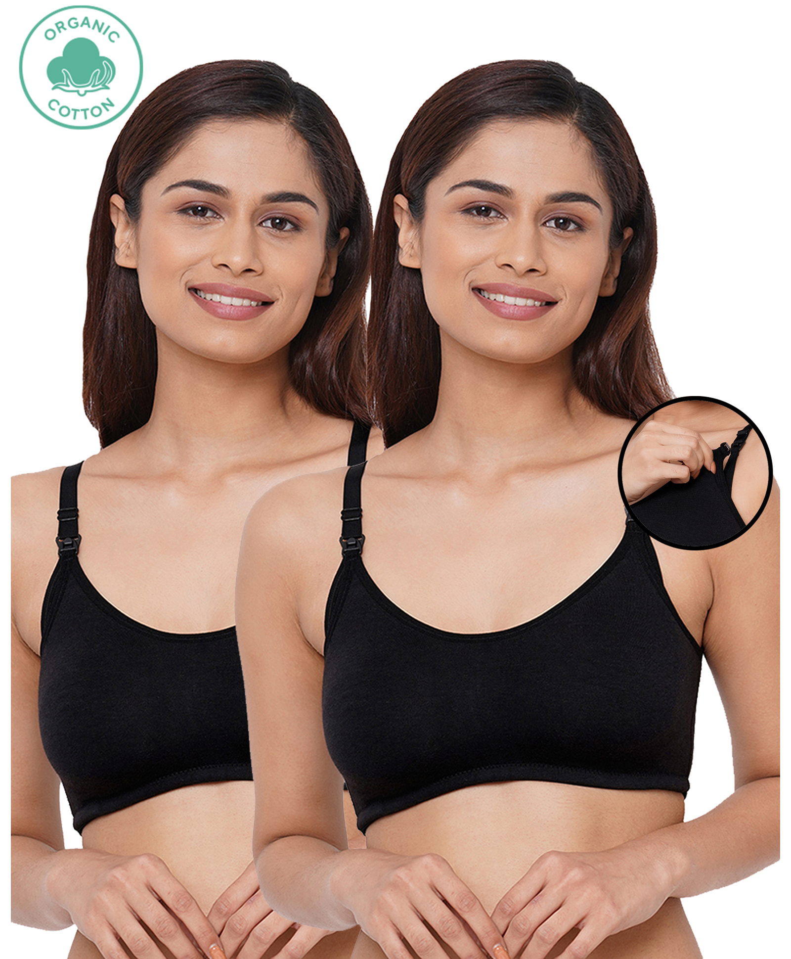 Inner Sense Organic Antimicrobial Soft Nursing Bra (Pack Of 2) - Black-image-40