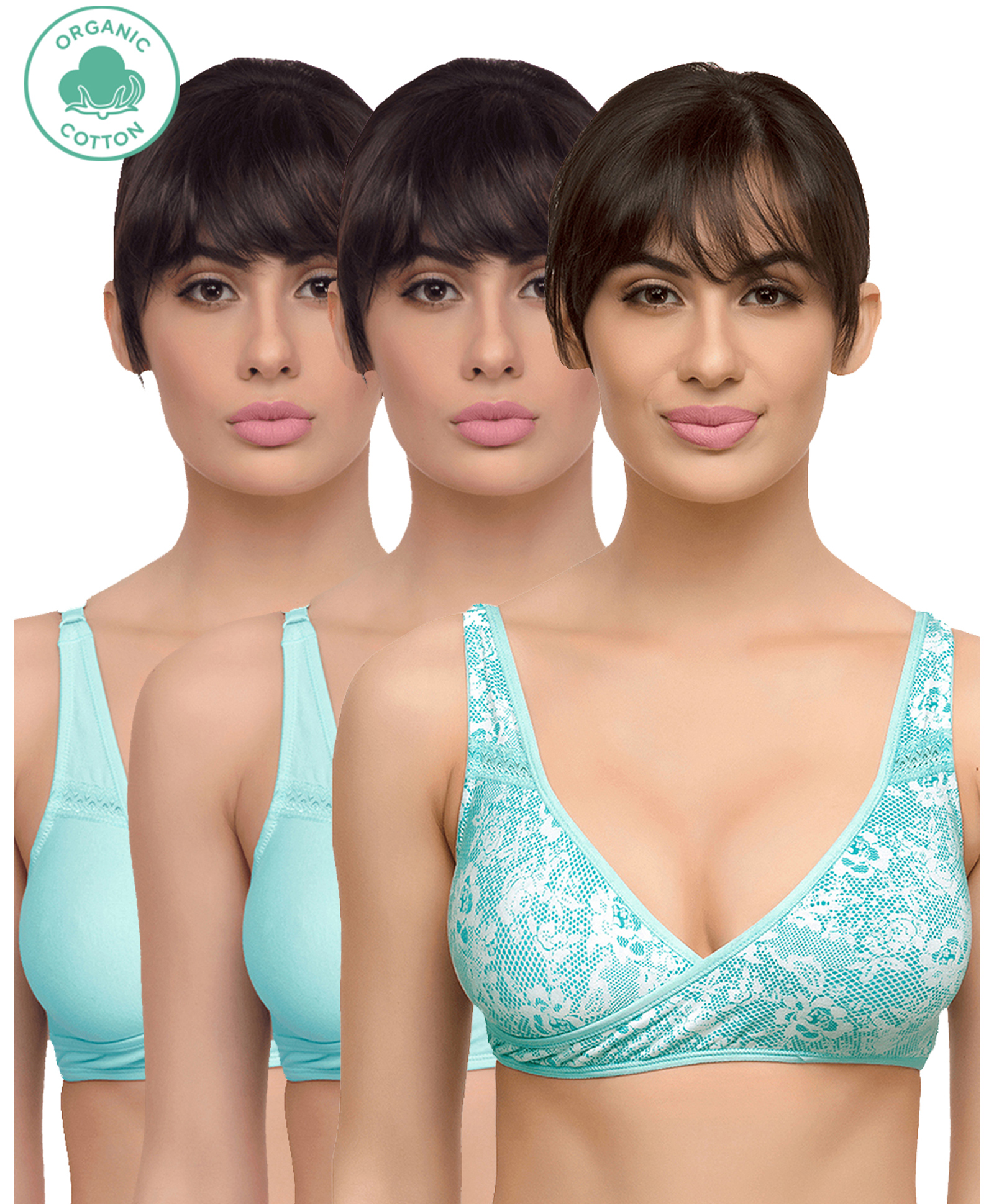 Inner Sense Floral Lace Organic Antimicrobial Sleeping Feeding Bra Pack Of 3 - Blue-picture-17