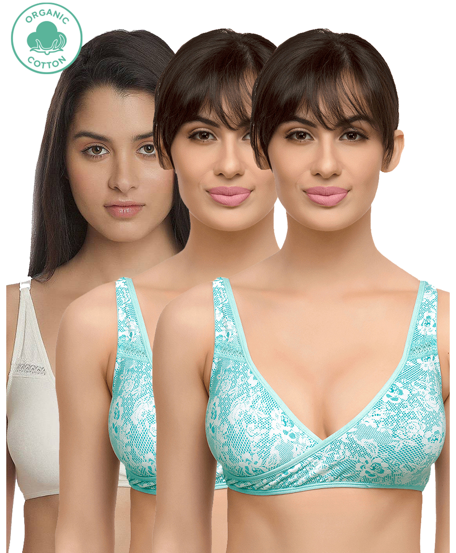 Inner Sense Floral Lace Pack Of 3 Organic Antimicrobial Sleeping Feeding Bra - Blue-picture-16
