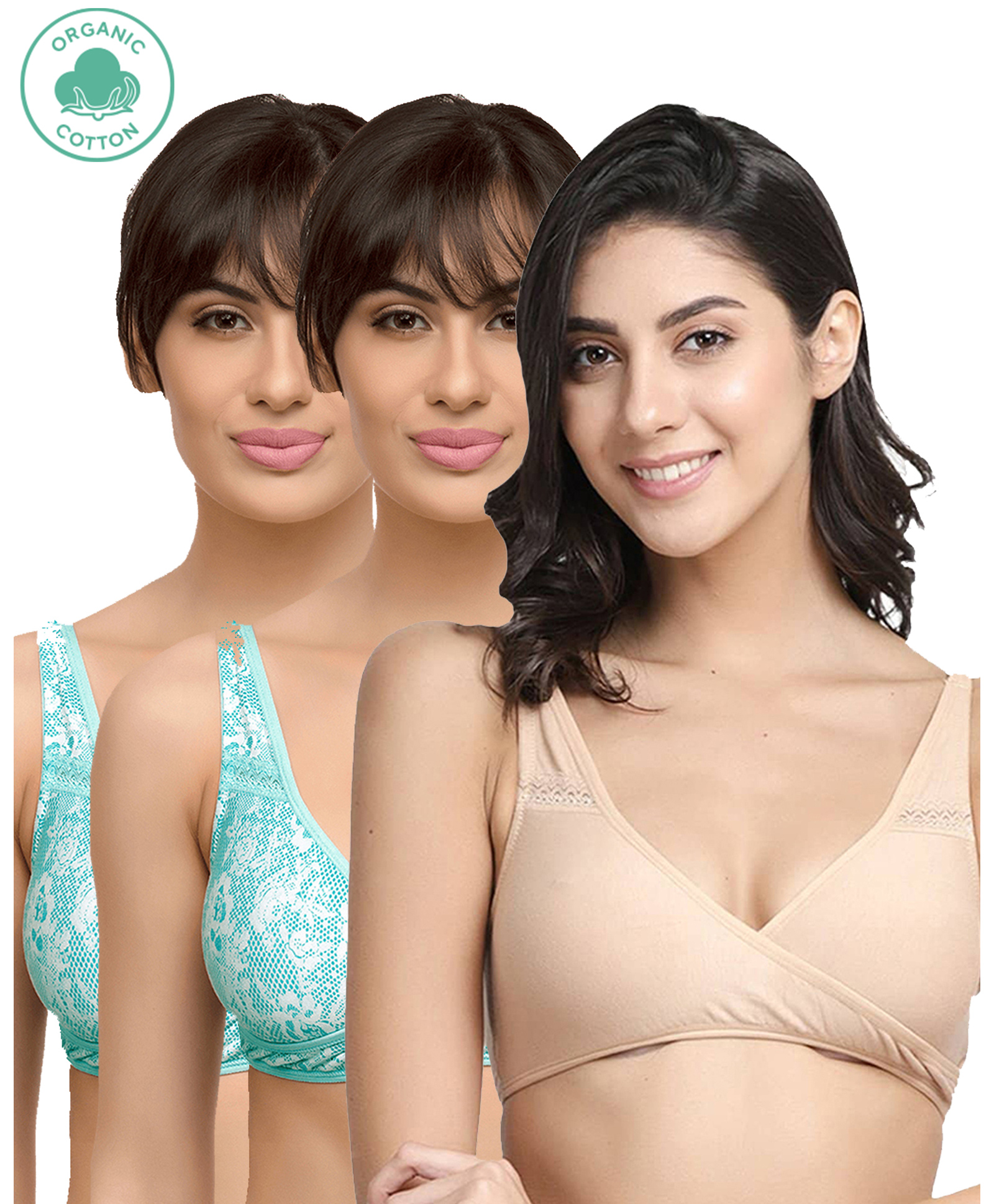 Inner Sense Floral Lace Organic Antimicrobial Sleeping/Feeding Bra Pack Of 3 - Blue-picture-17