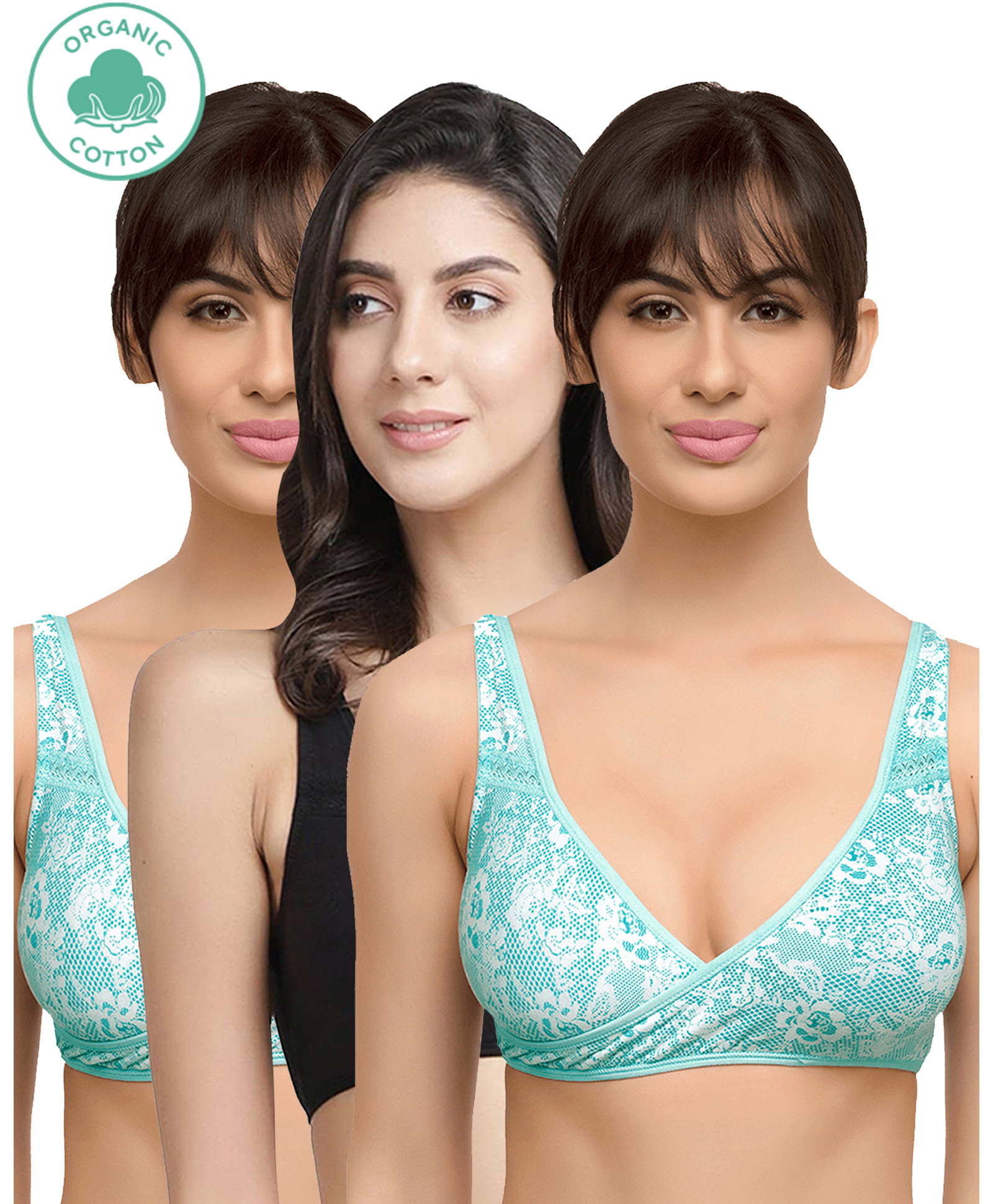 Inner Sense Floral Lace Organic Antimicrobial Sleeping Feeding Bra Pack Of 3 - Blue-image-20