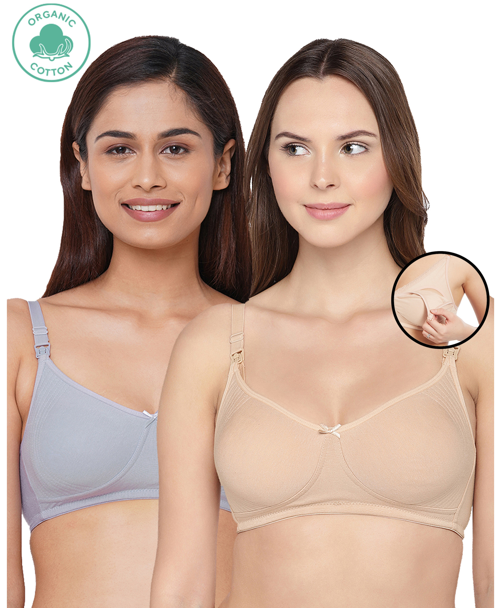 Inner Sense Organic Antimicrobial Soft Feeding Bra Pack Of 2 - Beige Grey-picture-2