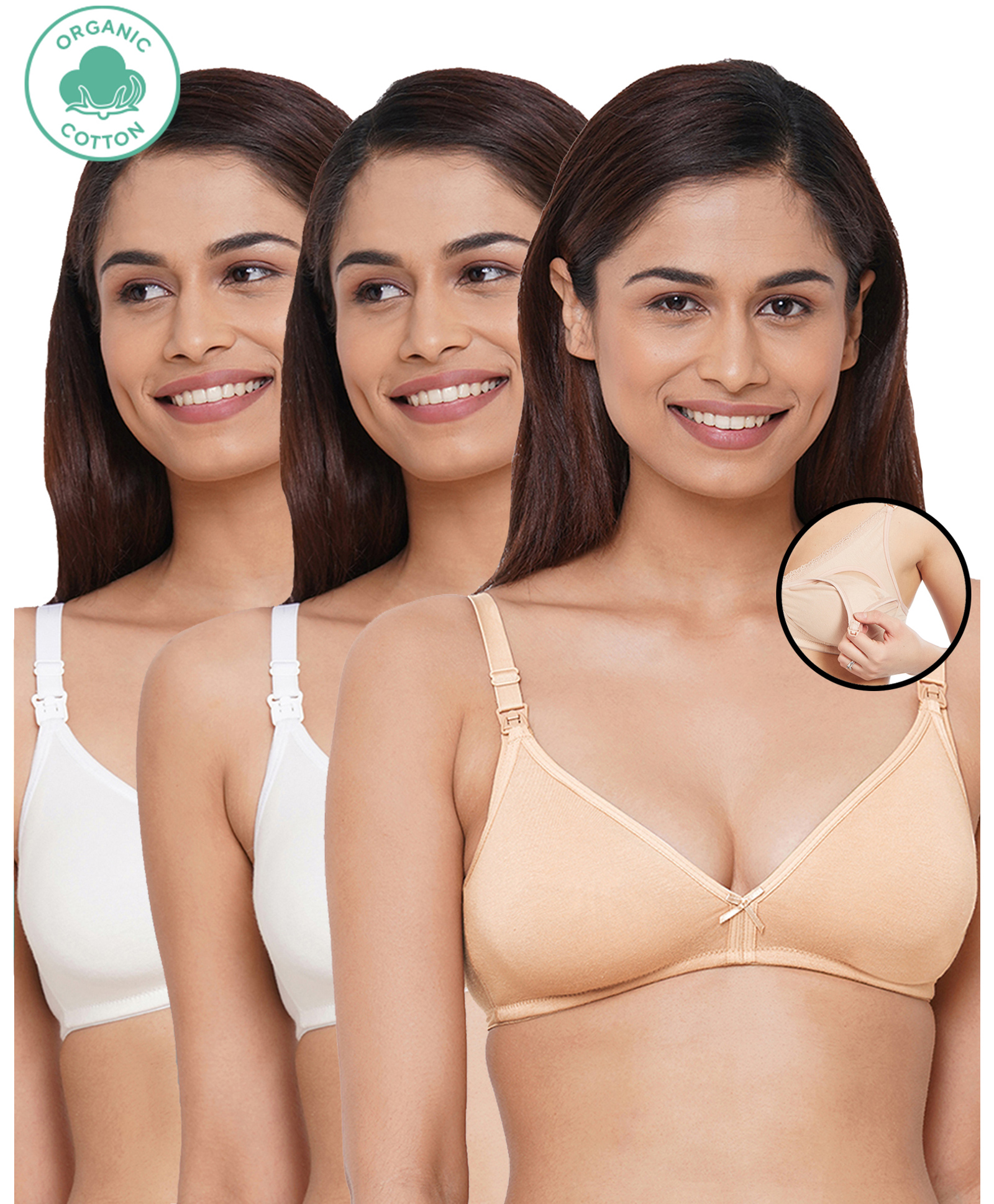 Inner Sense Organic Antimicrobial Soft Nursing Bra Pack Of 3 - Beige White-picture-29