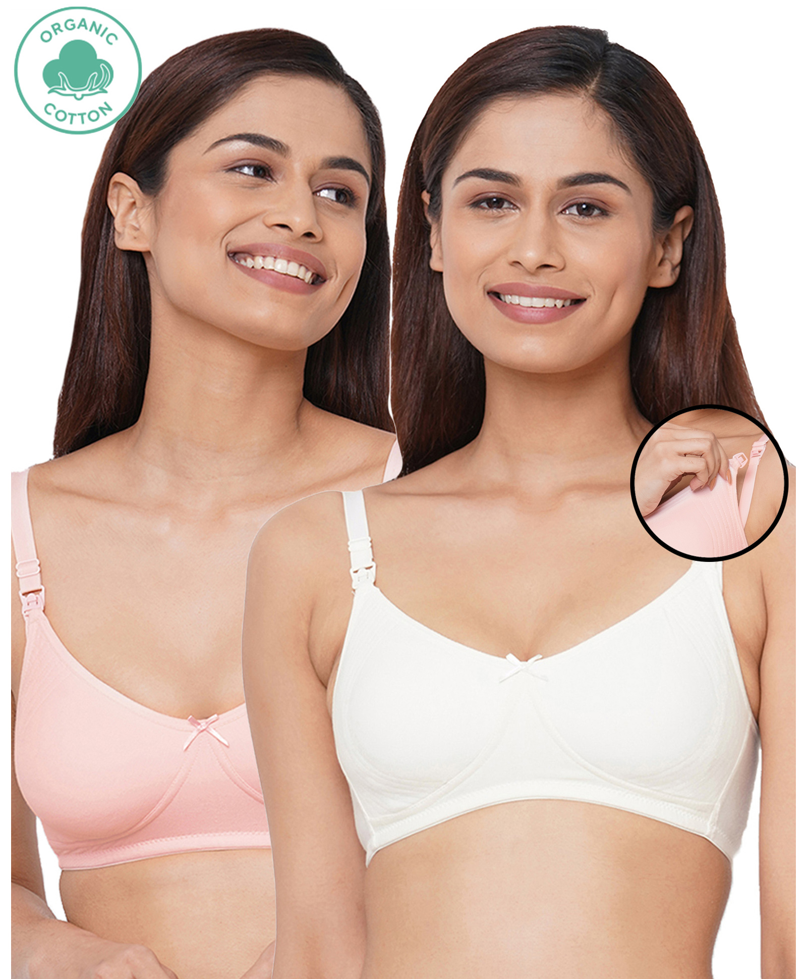 Inner Sense Organic Antimicrobial Soft Feeding Bra Pack Of 2 - White Peach-picture-40