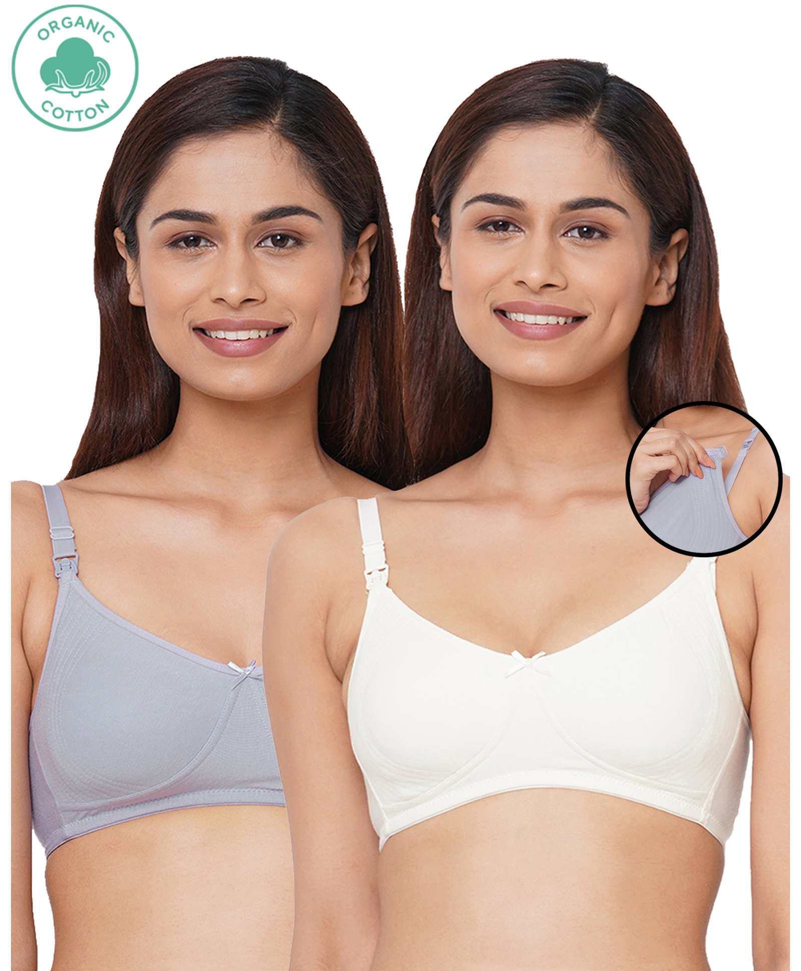 Inner Sense Organic Antimicrobial Soft Feeding Bra Pack Of 2 - White Grey-picture-39