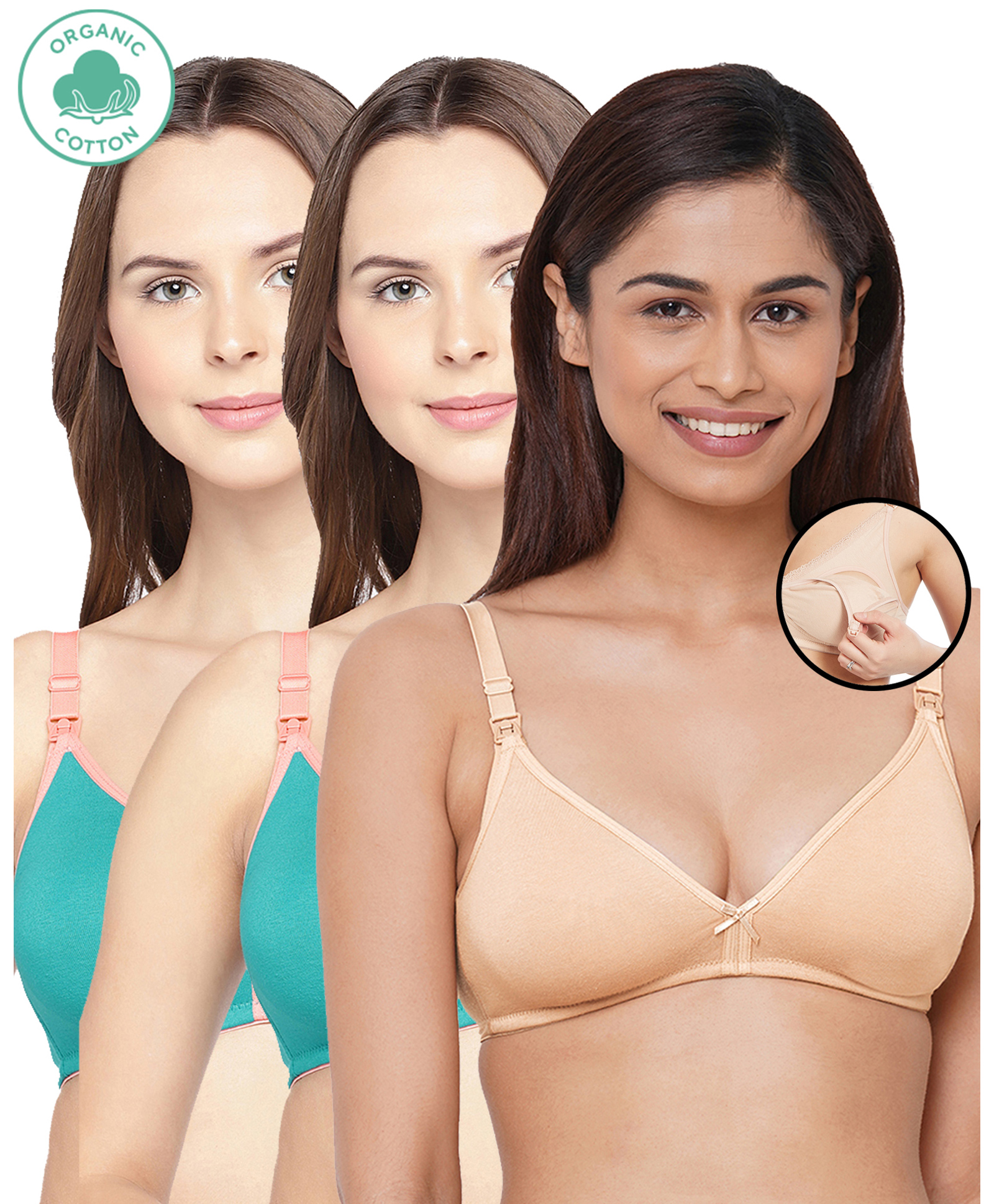 Inner Sense Organic Antimicrobial Soft Nursing Bra Pack Of 3 - Beige Green-image-7