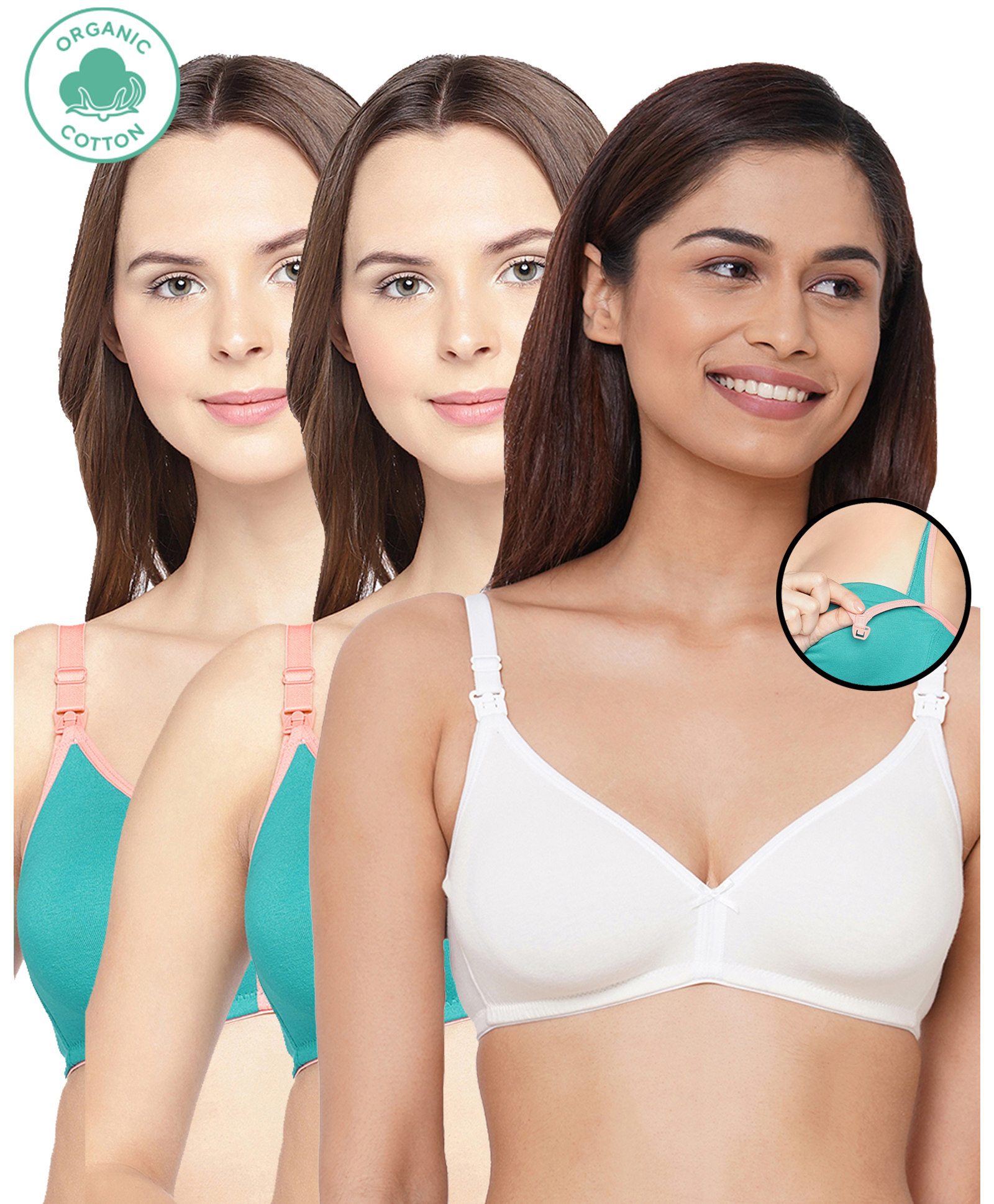Inner Sense Organic Antimicrobial Soft Nursing Bra Pack Of 3 - White Green