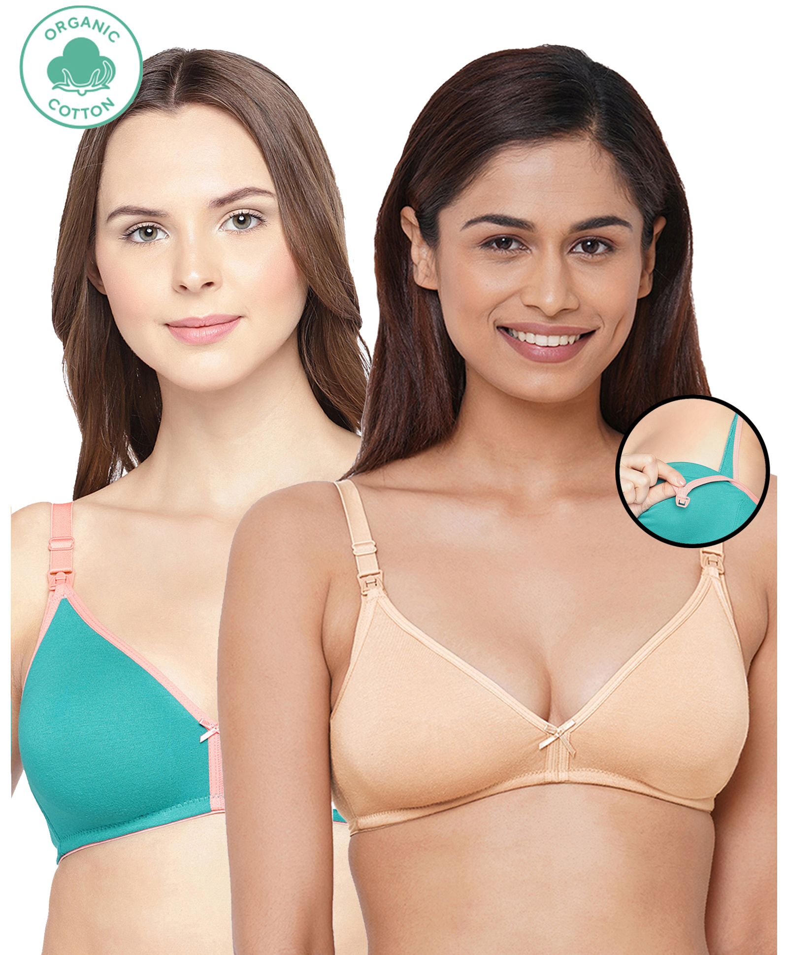 Inner Sense Organic Antimicrobial Soft Nursing Bra Pack Of 2 - Beige Green-picture-20