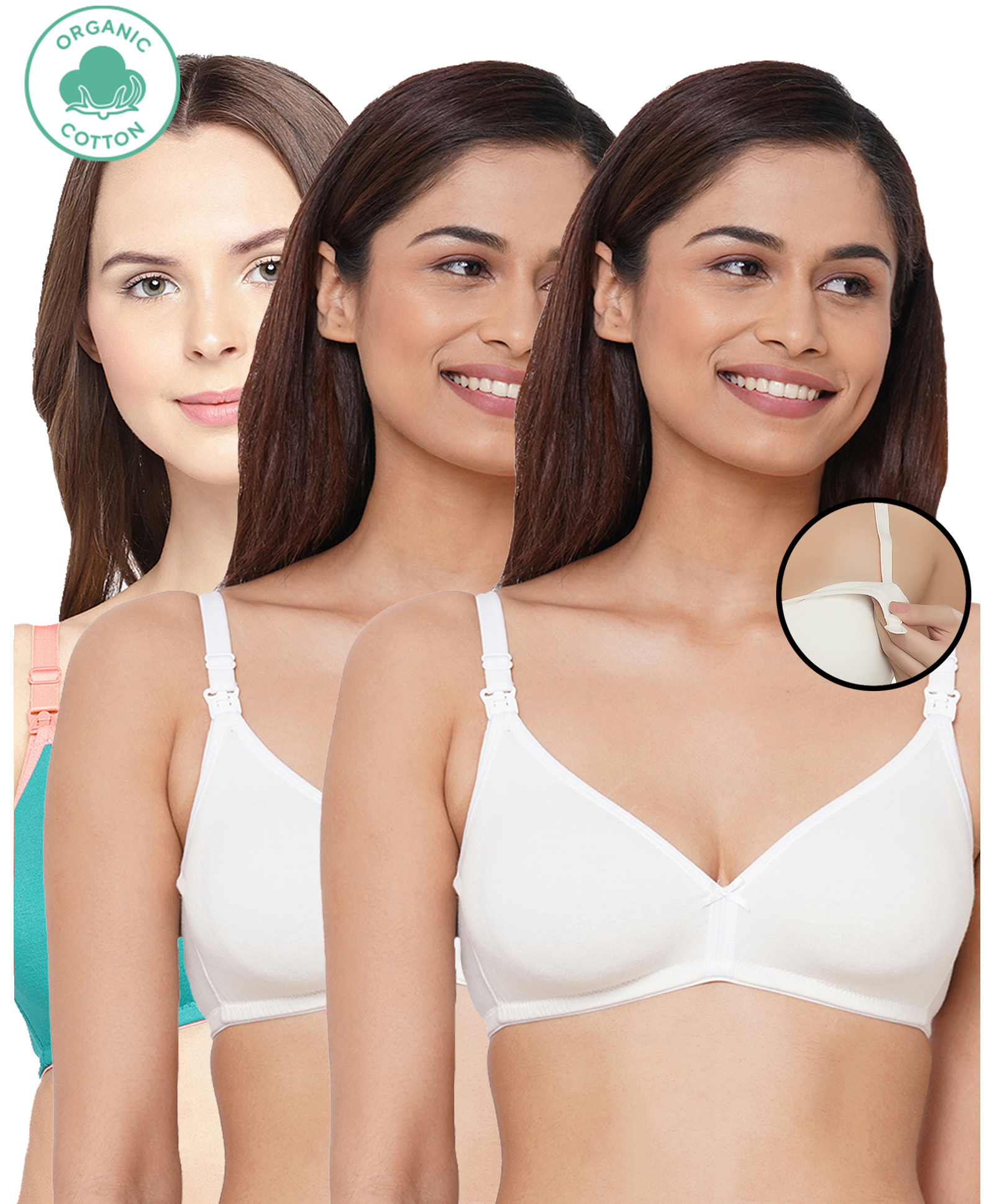Inner Sense Organic Antimicrobial Soft Nursing Bra Pack Of 3 - White Green-picture-23