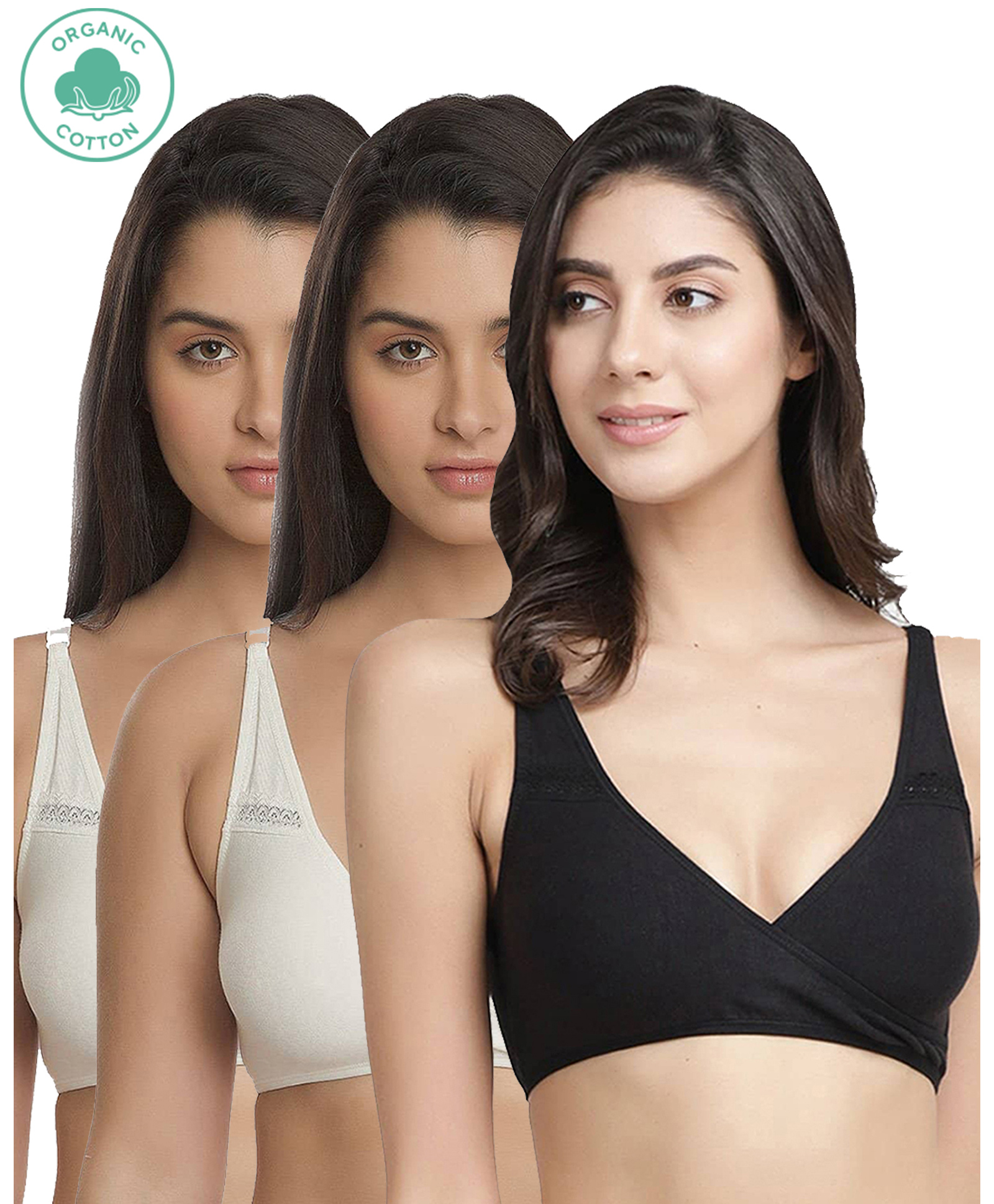 Inner Sense Organic Antimicrobial Feeding Bra Pack Of 3 - Black White-picture-13