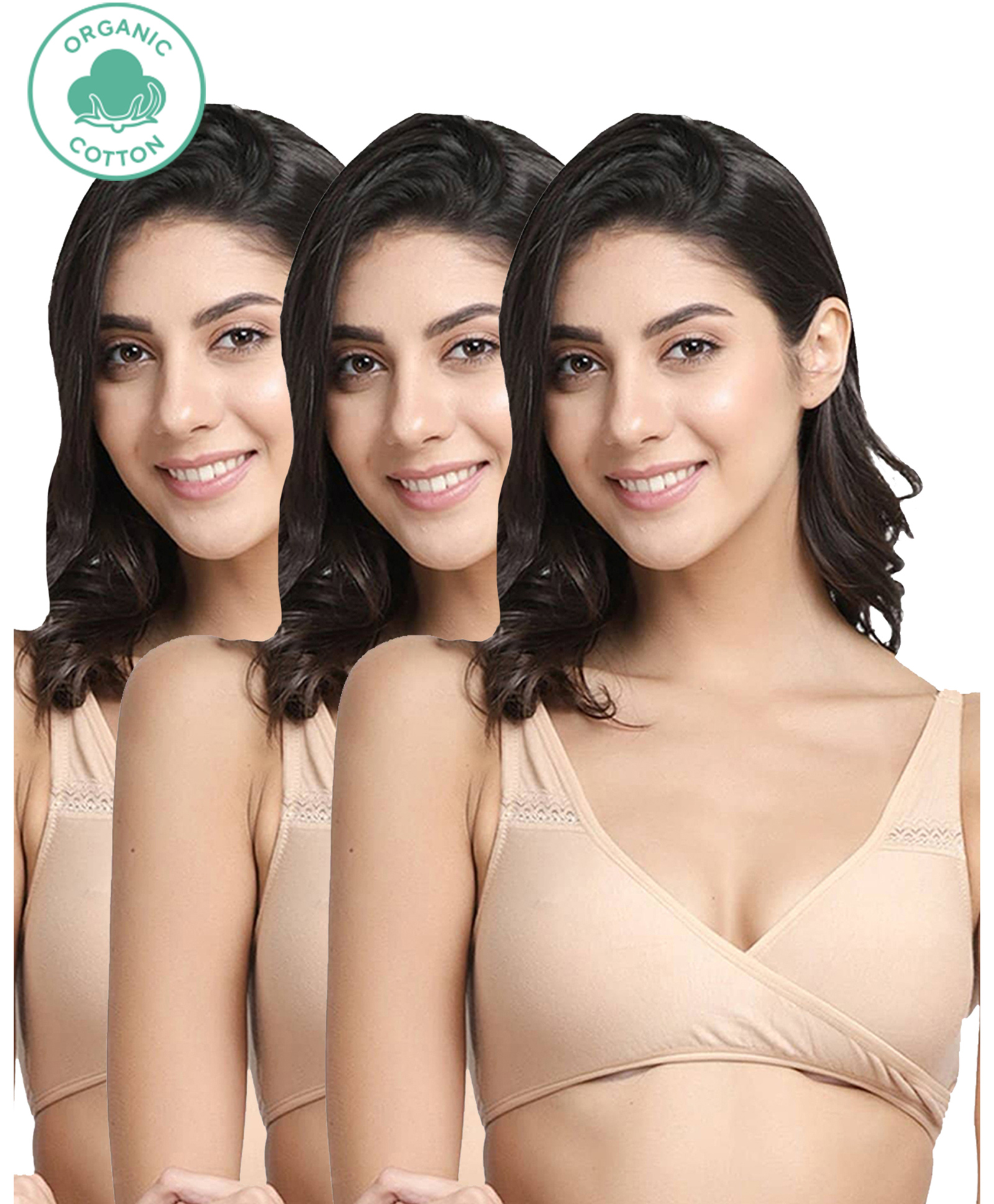 Inner Sense Organic Antimicrobial Feeding Bra Pack Of 3 - Beige-picture-24
