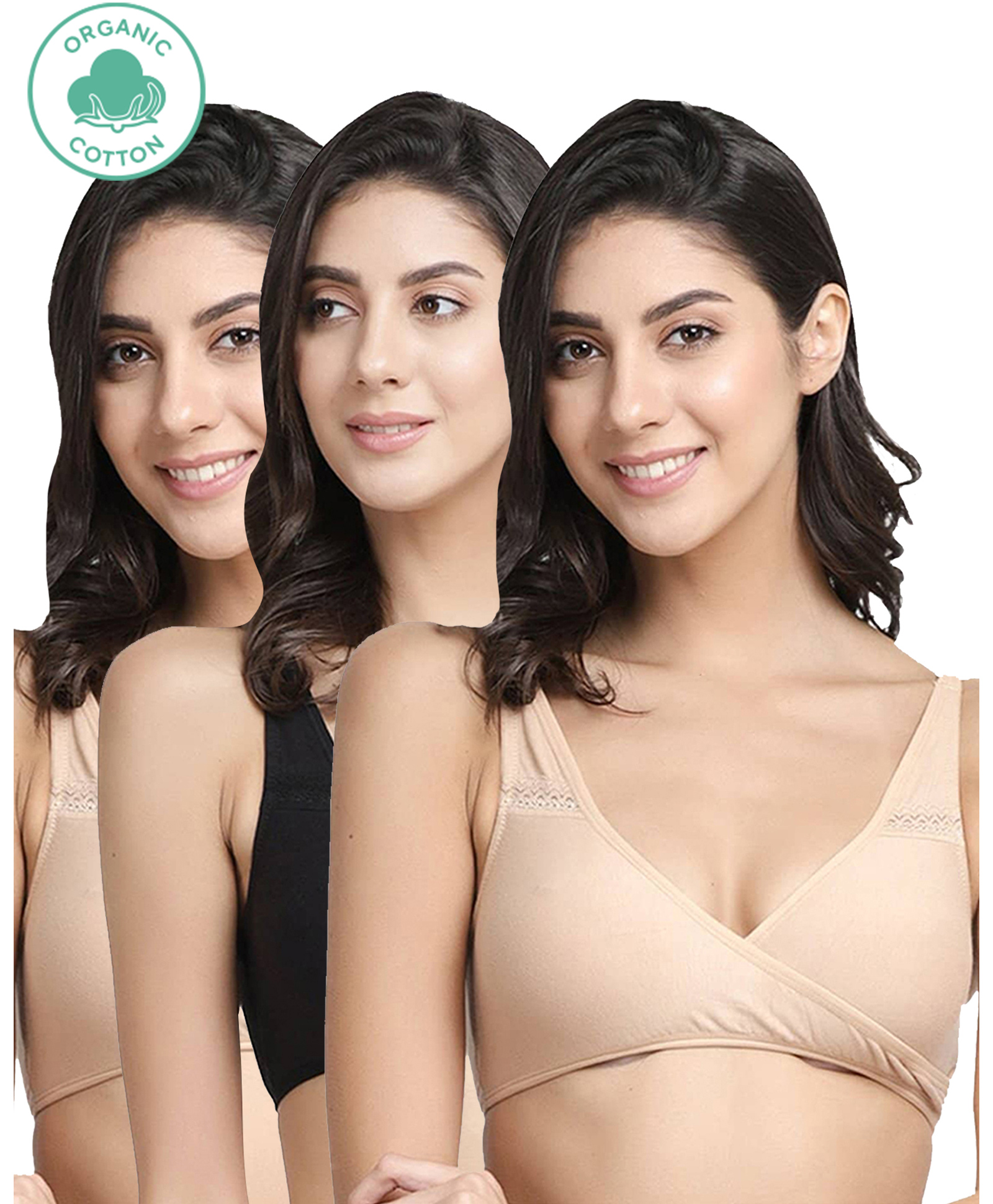 Inner Sense Organic Antimicrobial Sleeping/Feeding Bra Pack Of 3 - Beige Black-picture-6