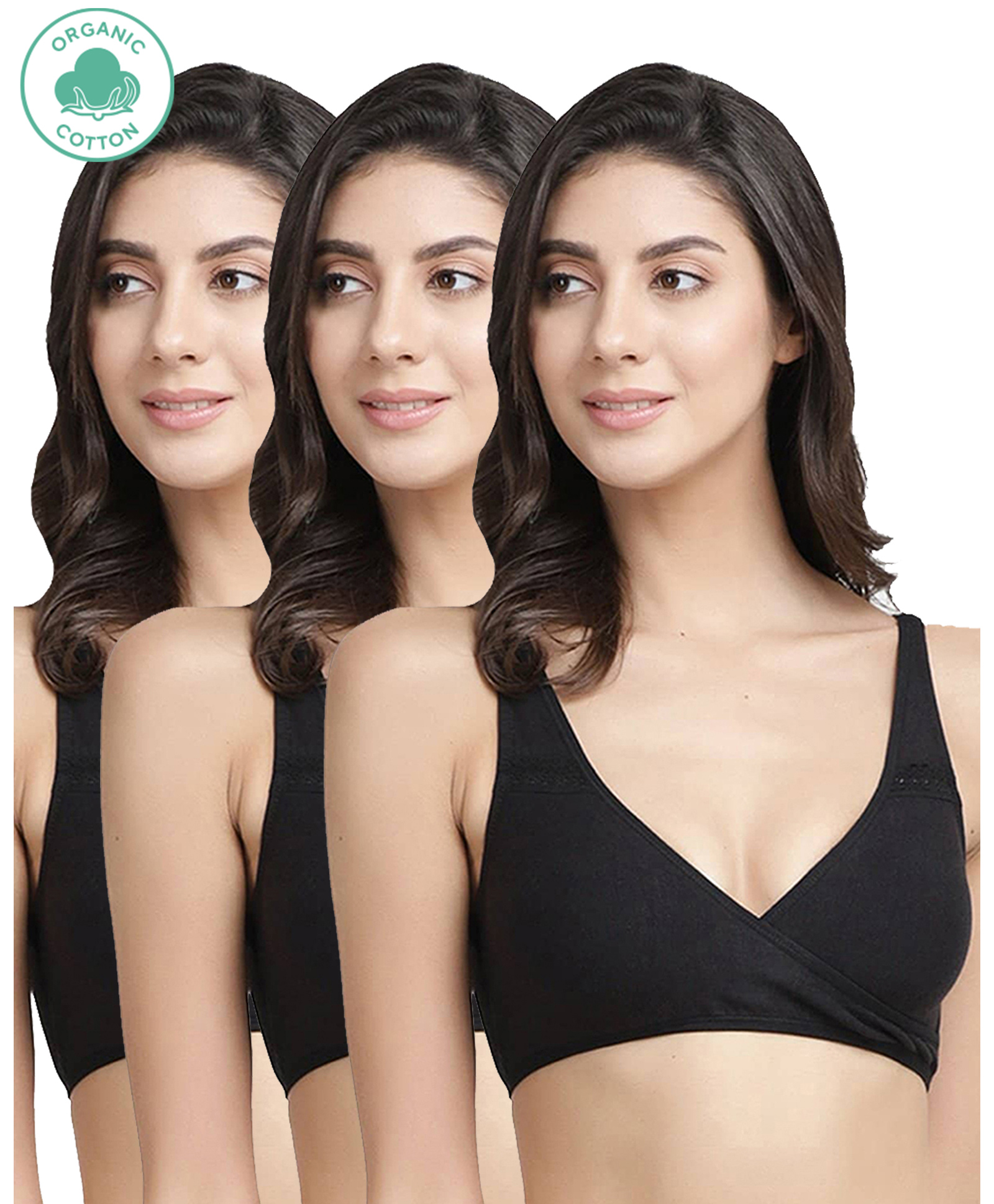 Inner Sense Organic Antimicrobial Feeding Bra Pack Of 3 - Black-image-43
