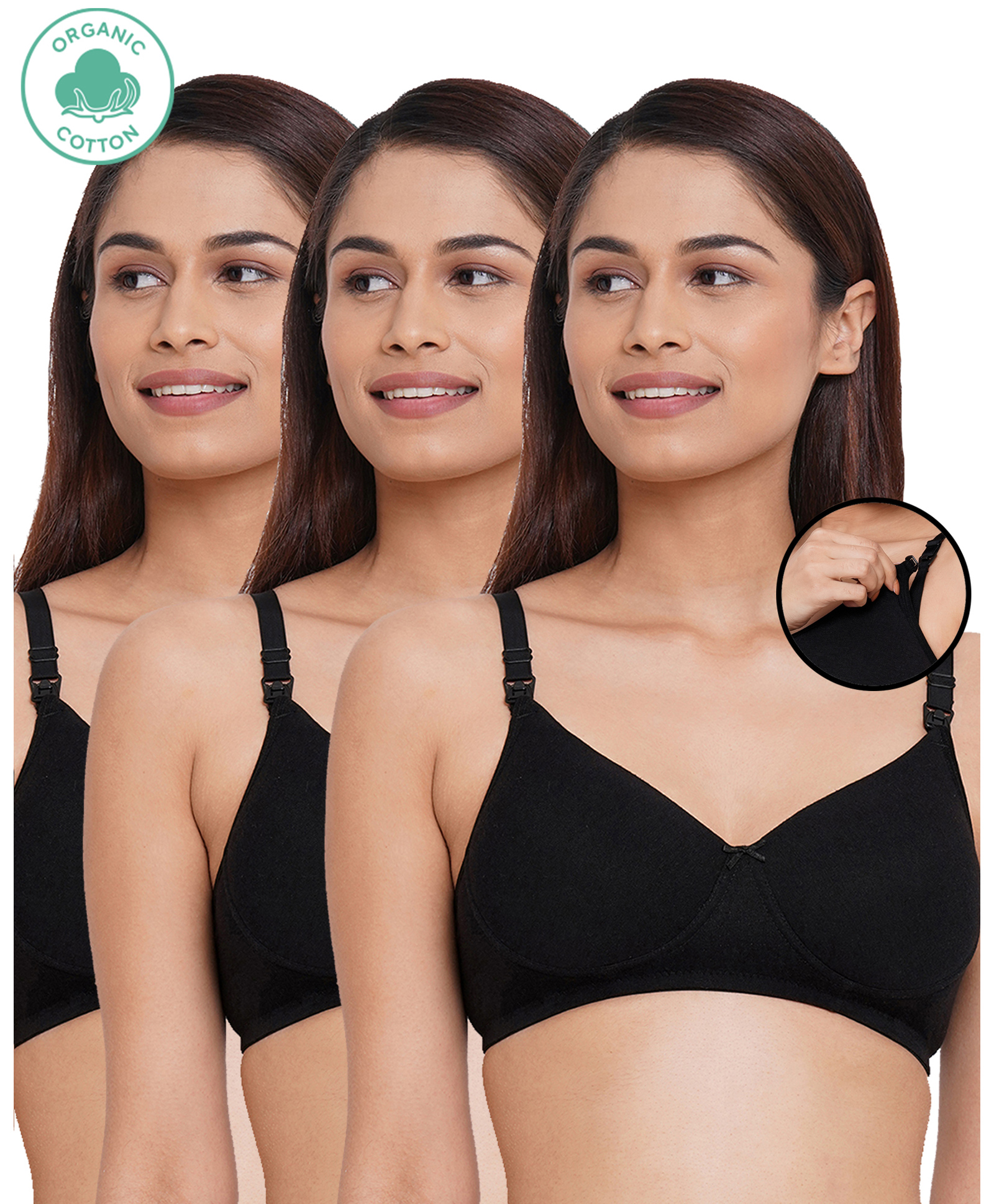 Inner Sense Organic Antimicrobial Padded Nonwired Feeding Bra Pack Of 3 - Black-picture-19