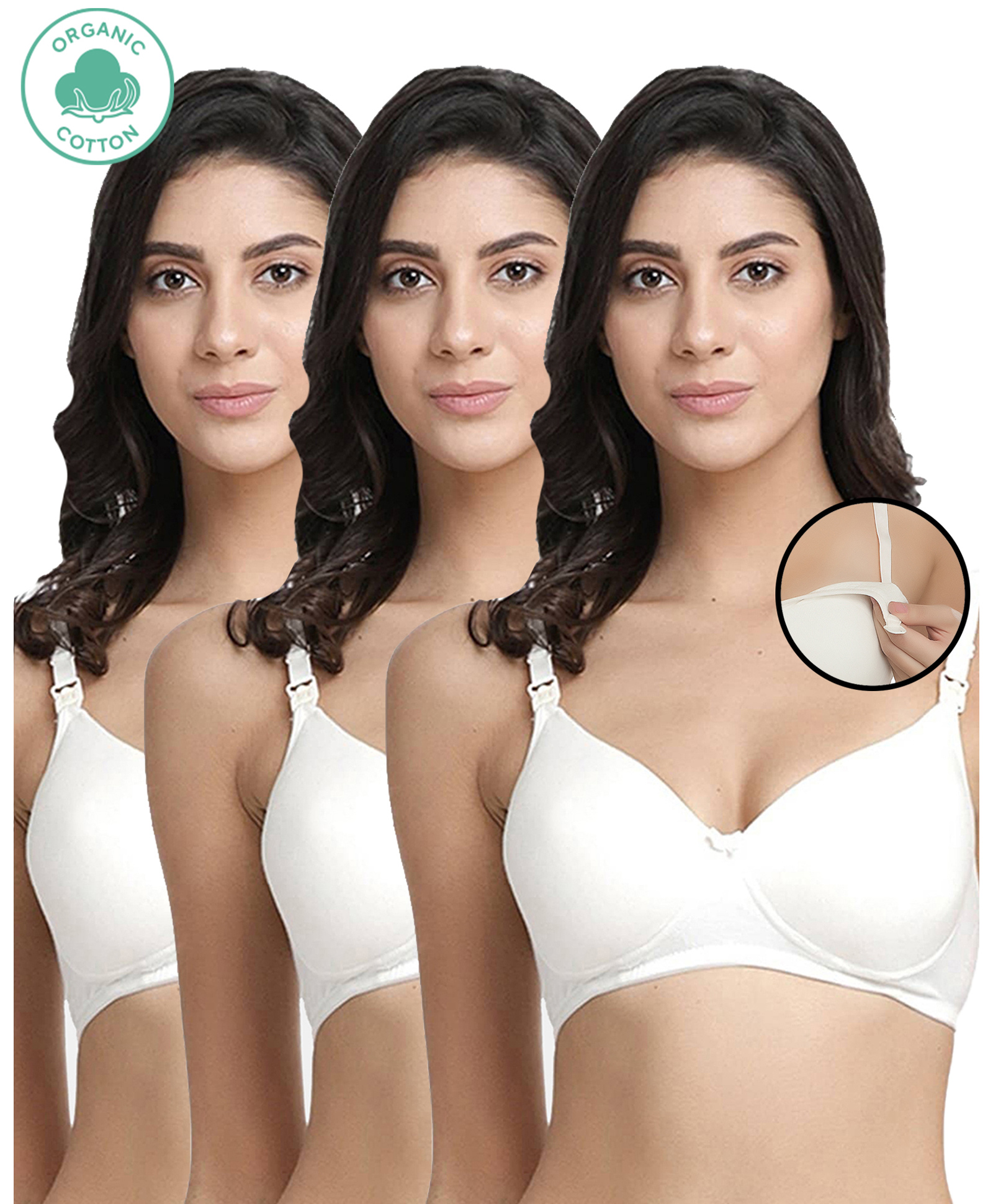 Inner Sense Organic Antimicrobial Padded Nonwired Feeding Bra (Pack Of 3) - White-picture-37