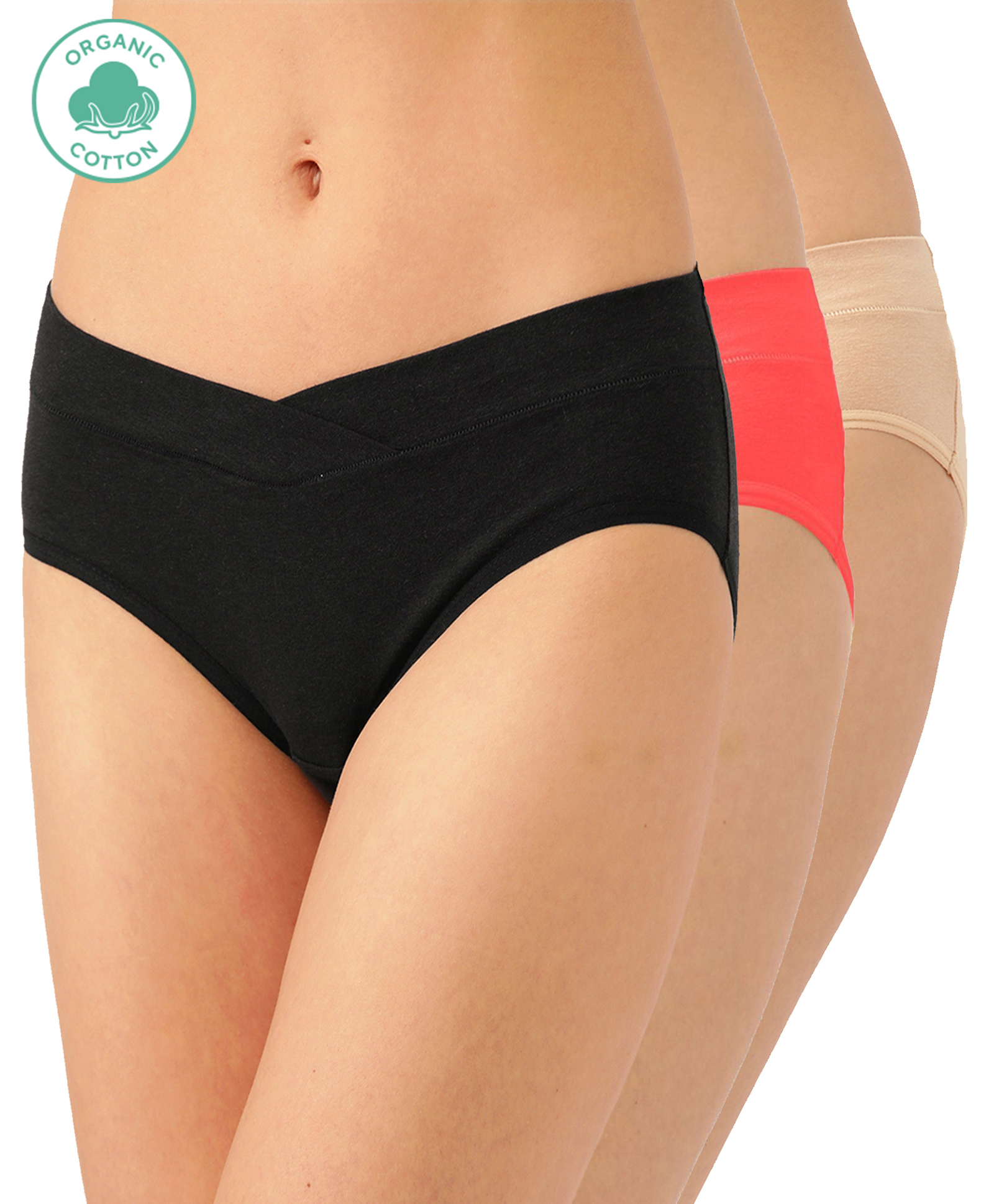 Inner Sense Organic Cotton Antimicrobial Maternity Panty Pack Of 3 - Black Red Beige-image-7