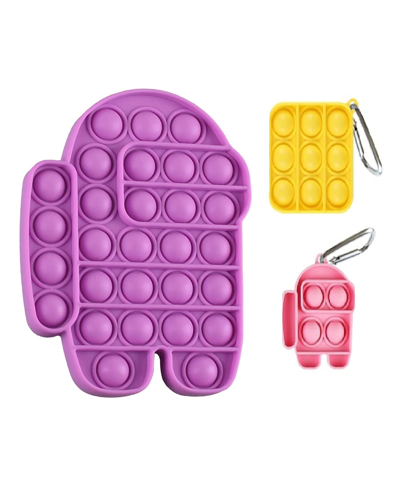 YAMAMA Pop Bubble Stress Relieving Silicone Robot with Key Chain Pop It Fidget Toy Pack of 3 - Multicolor-picture-12