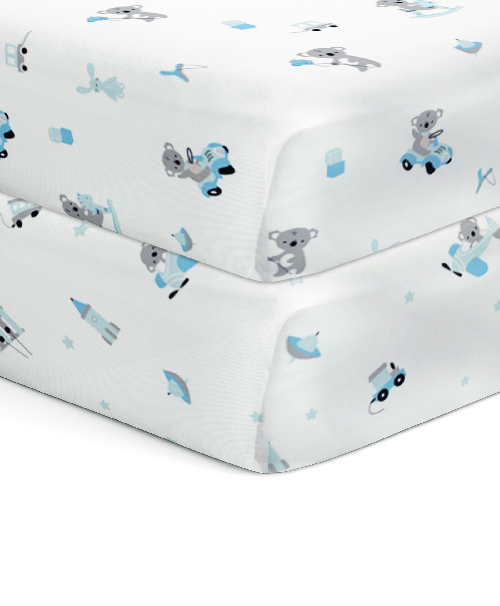 The White Cradle Pure Organic Cotton Bear Print Cot Sheet Pack of 2 - White Blue-picture-20