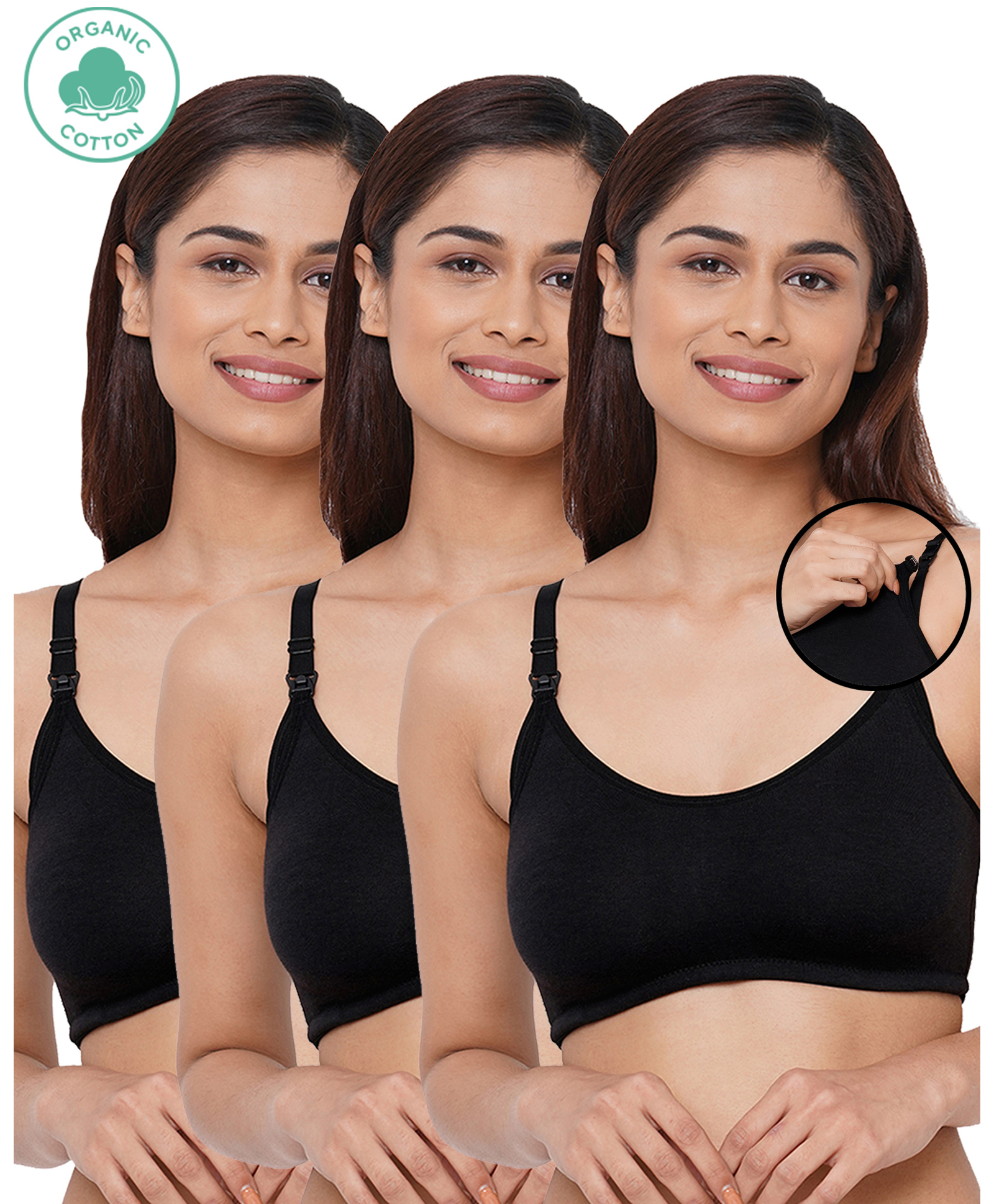 Inner Sense Pack Of 3 Organic Cotton Antimicrobial Solid Colour Nursing Bra - Black-picture-25