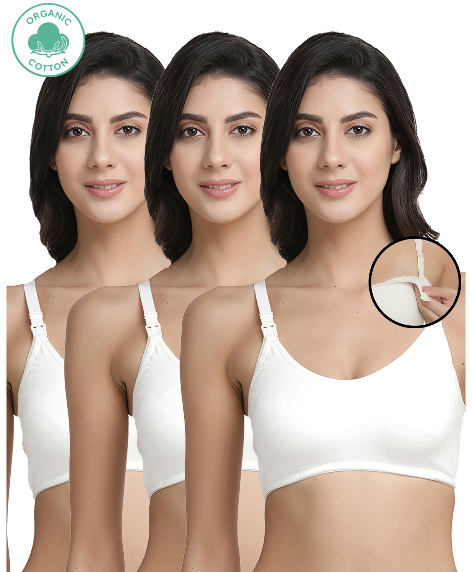 Inner Sense Pack Of 3 Organic Cotton Antimicrobial Solid Colour Nursing Bra - White-image-21