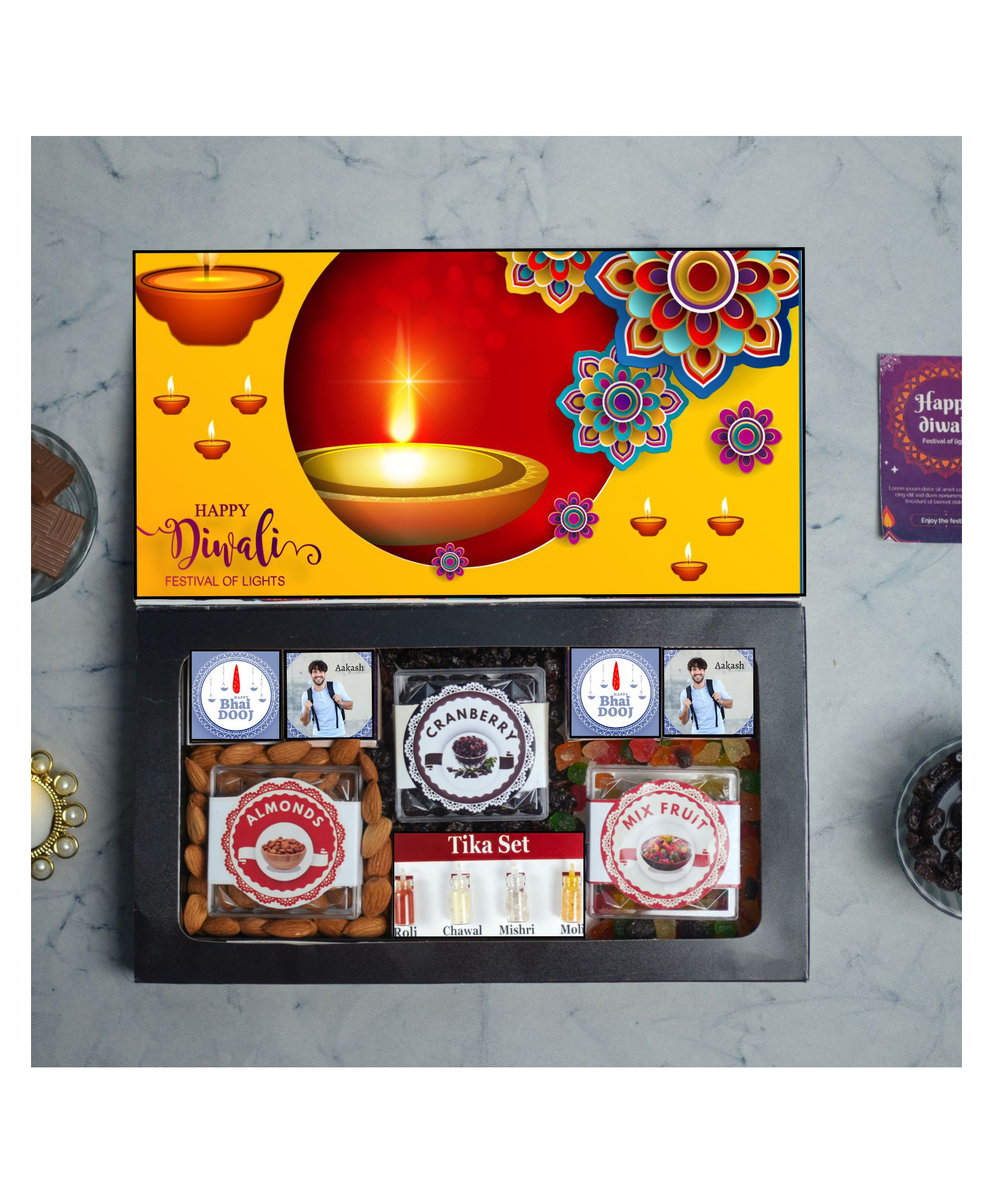 Expelite Diwali Gift hamper  with Chocolate  Dry fruits and Greetings - 500 g-image-3