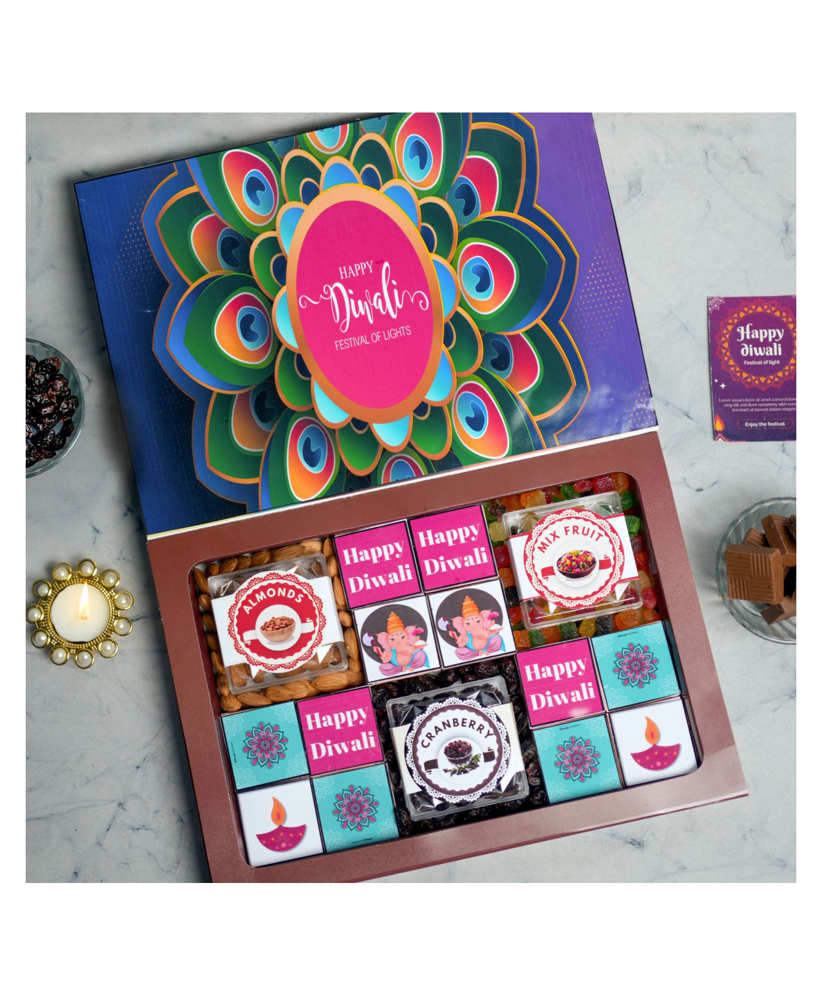 Expelite Diwali Chocolate Gift Hamper with Dry fruits and Greetings - 550 g-image-2