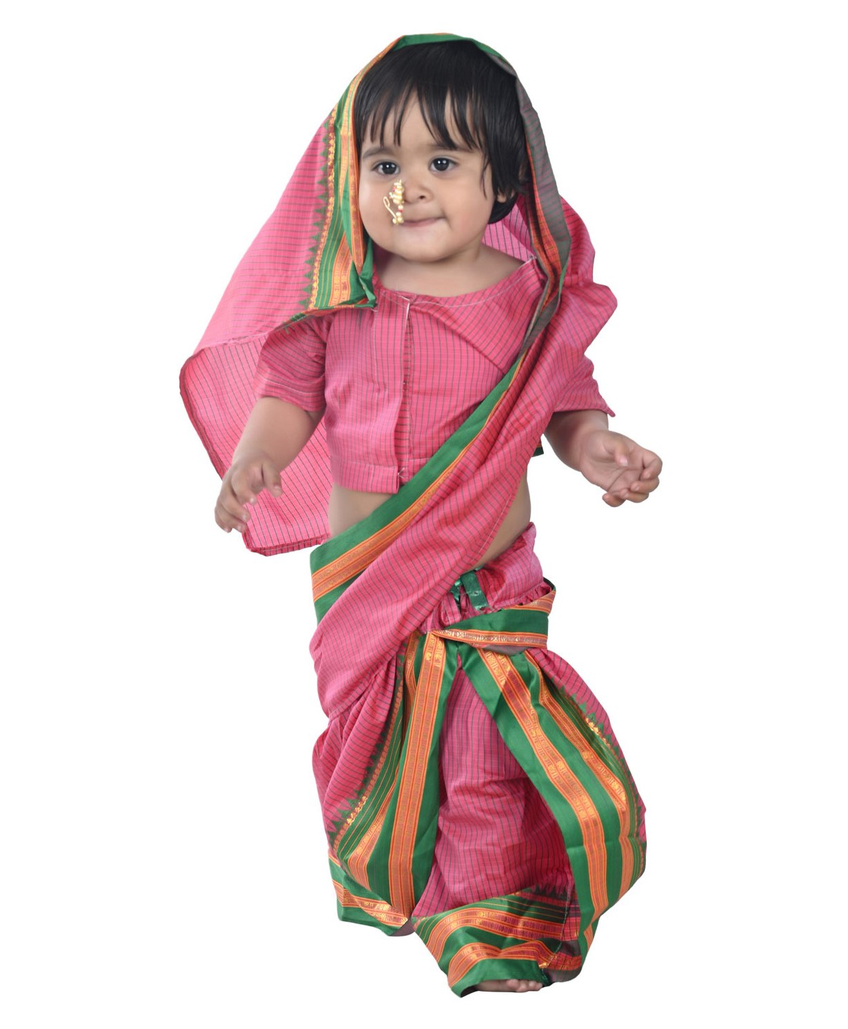 Buy BookMyCostume Maharashtrian Marathi Kasta Saree Lavani Dance Fancy  Dress Costume For Girls With Nath - Pink for Girls (2-3 Years) Online in  India, Shop at  - 10059899